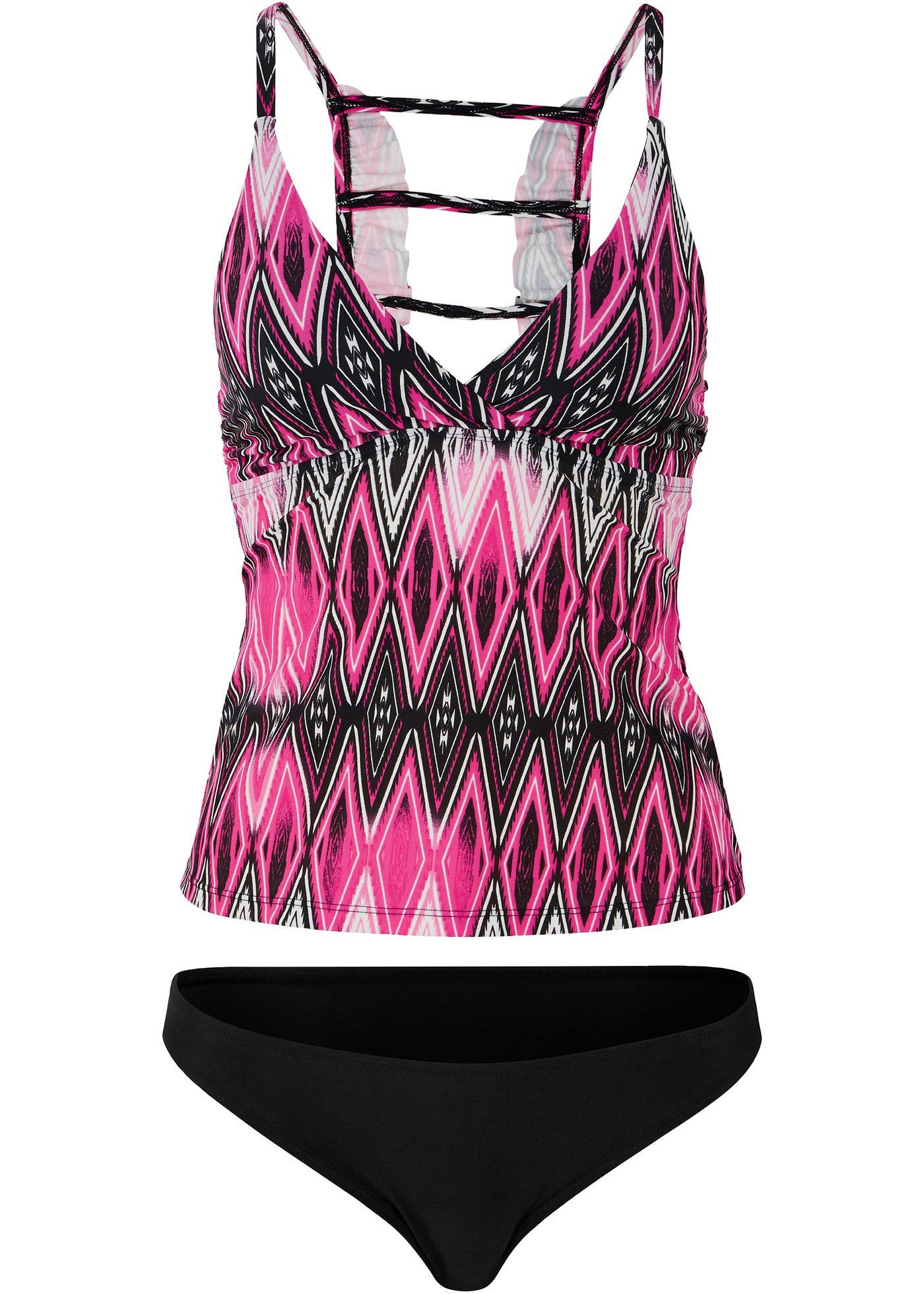 Femininer Tankini mit Rüschen am Rücken und einem Bindeband pink