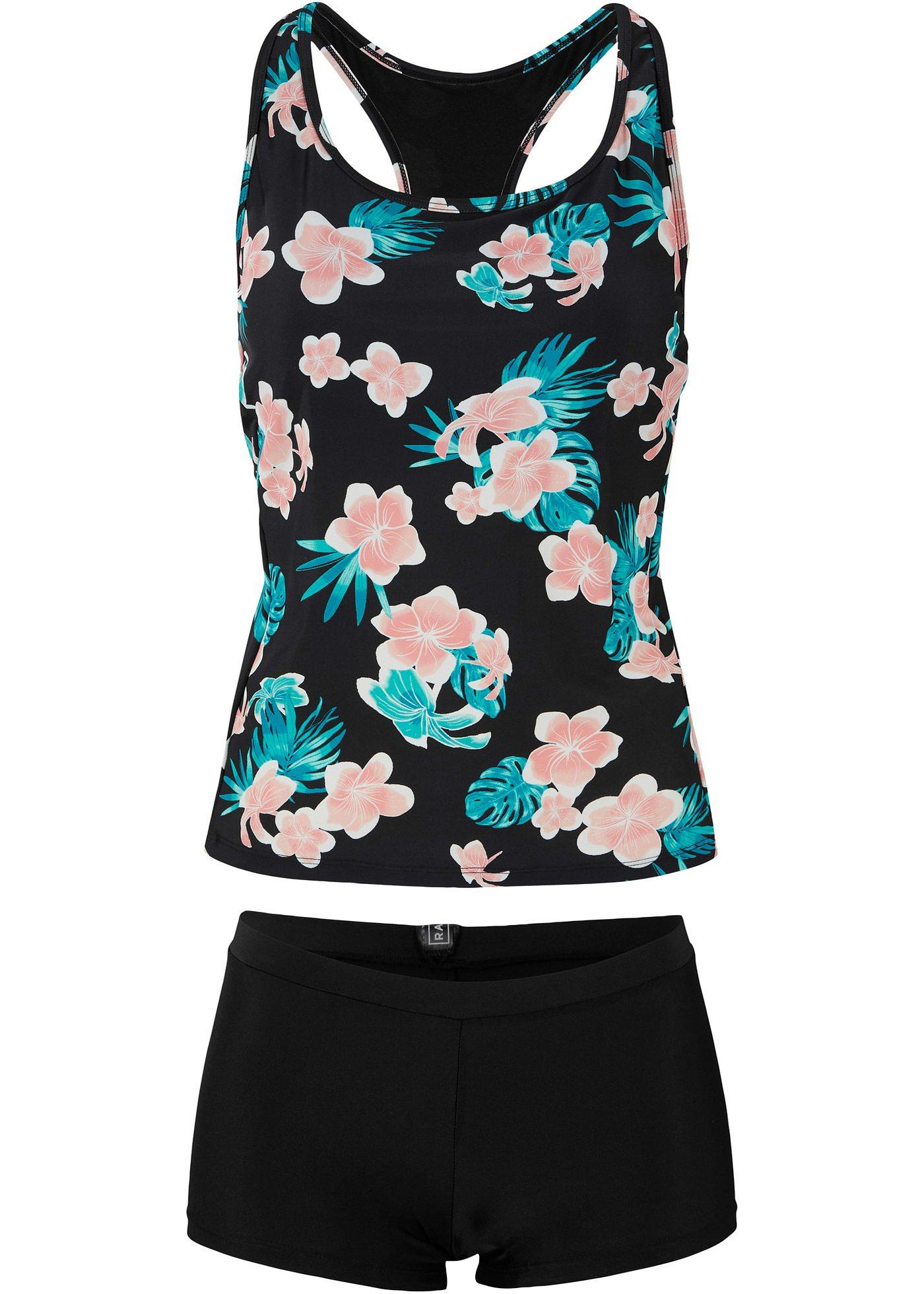 Trendiger Tankini mit French Bikinihose schwarz/pink floral