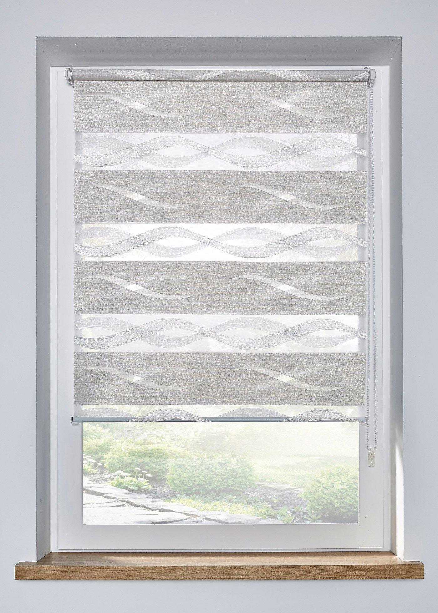 Jacquard Doppelrollo in harmonischen Farben grau/creme