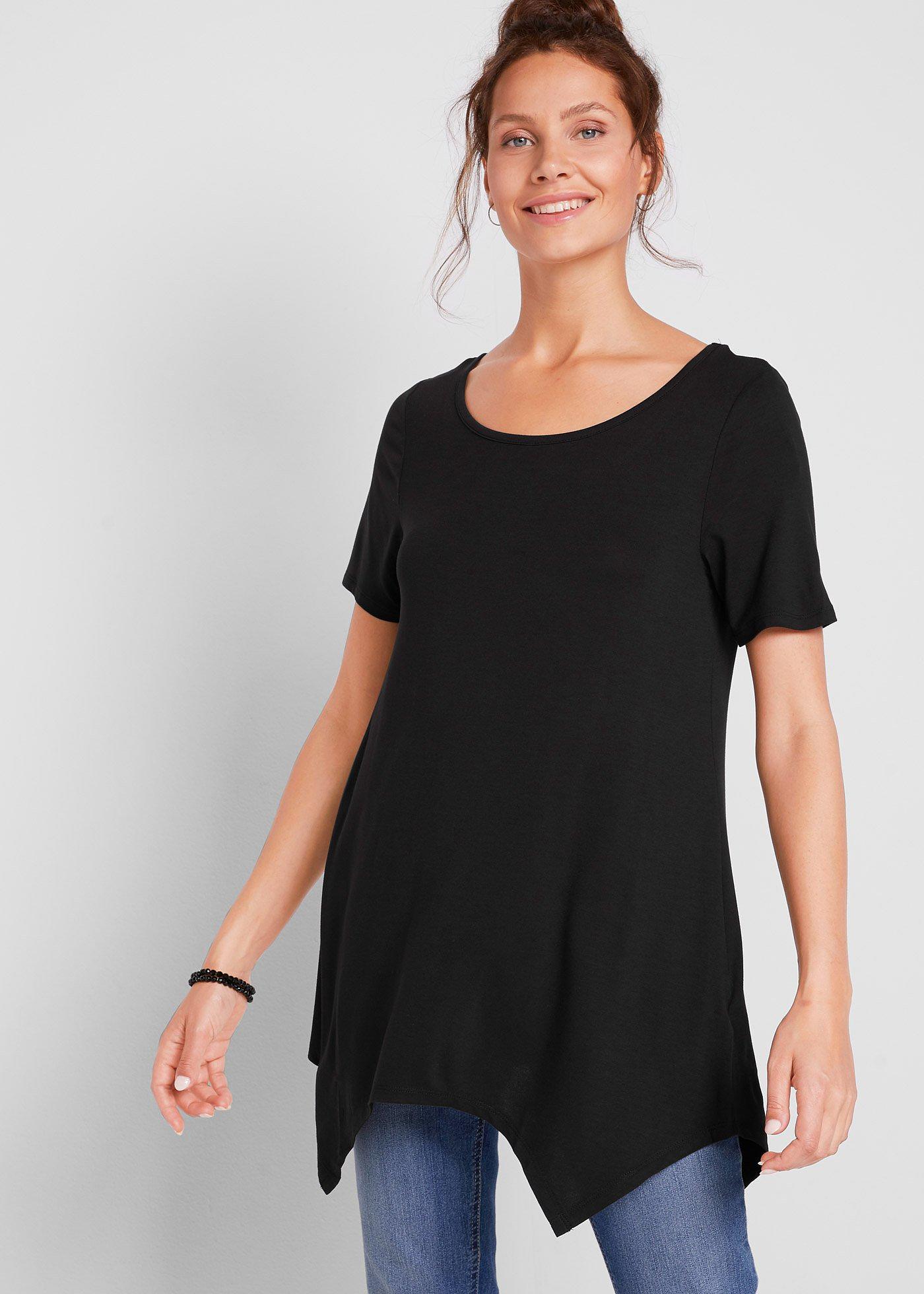Długi shirt z dłuższymi bokami, krótki rękaw - Bonprix