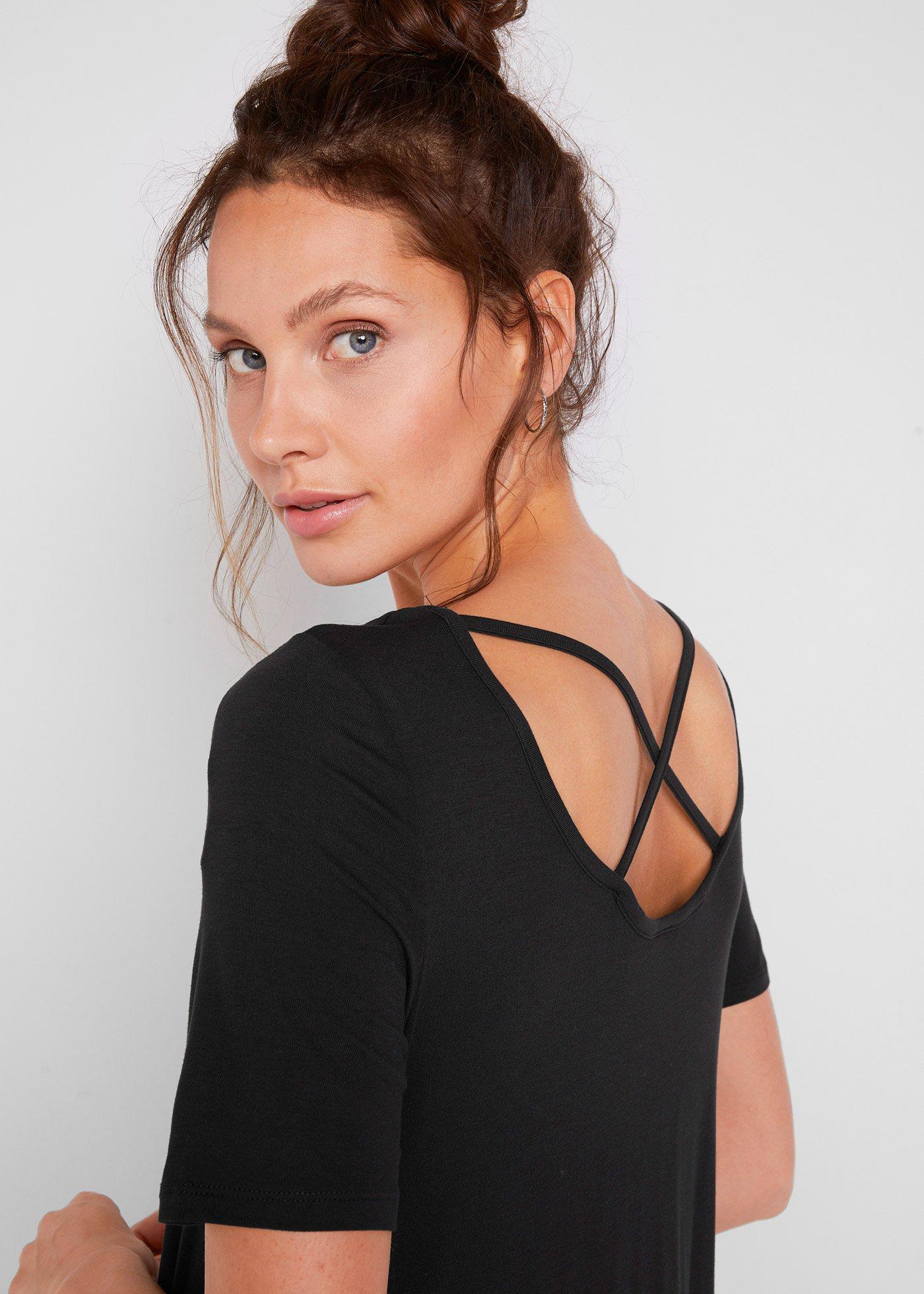 Długi shirt z dłuższymi bokami, krótki rękaw - Bonprix