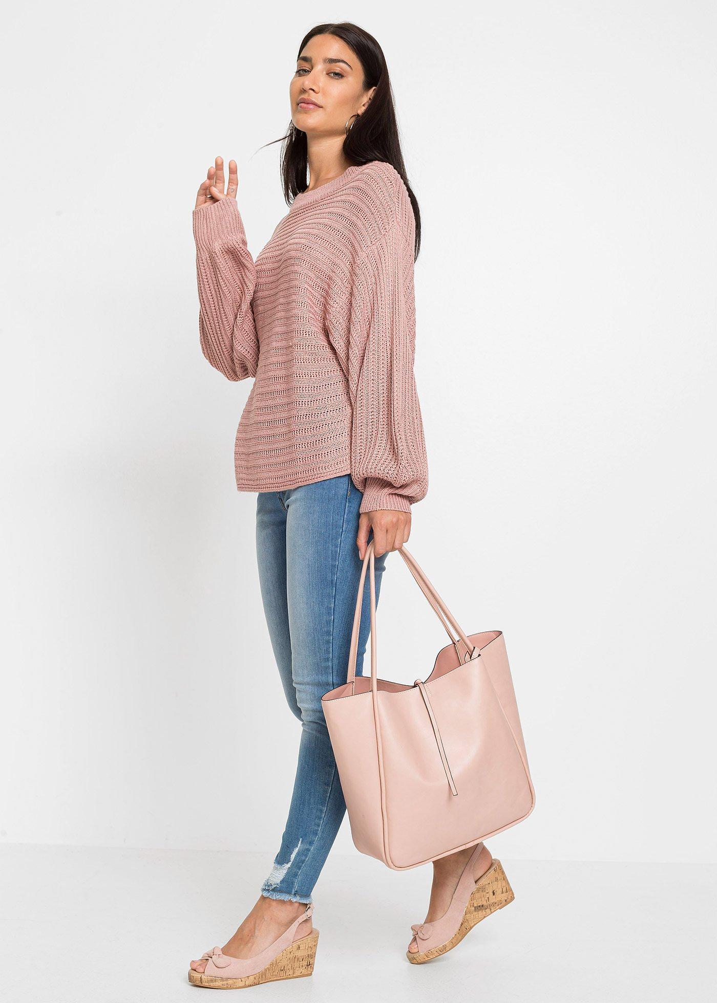 Sweter oversize w ażurowy wzór - Bonprix