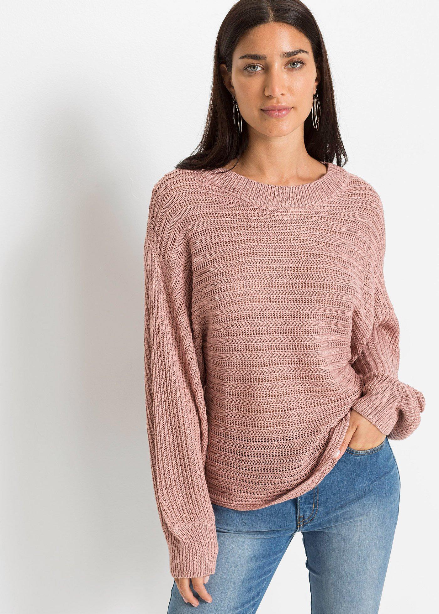 Sweter oversize w ażurowy wzór - Bonprix