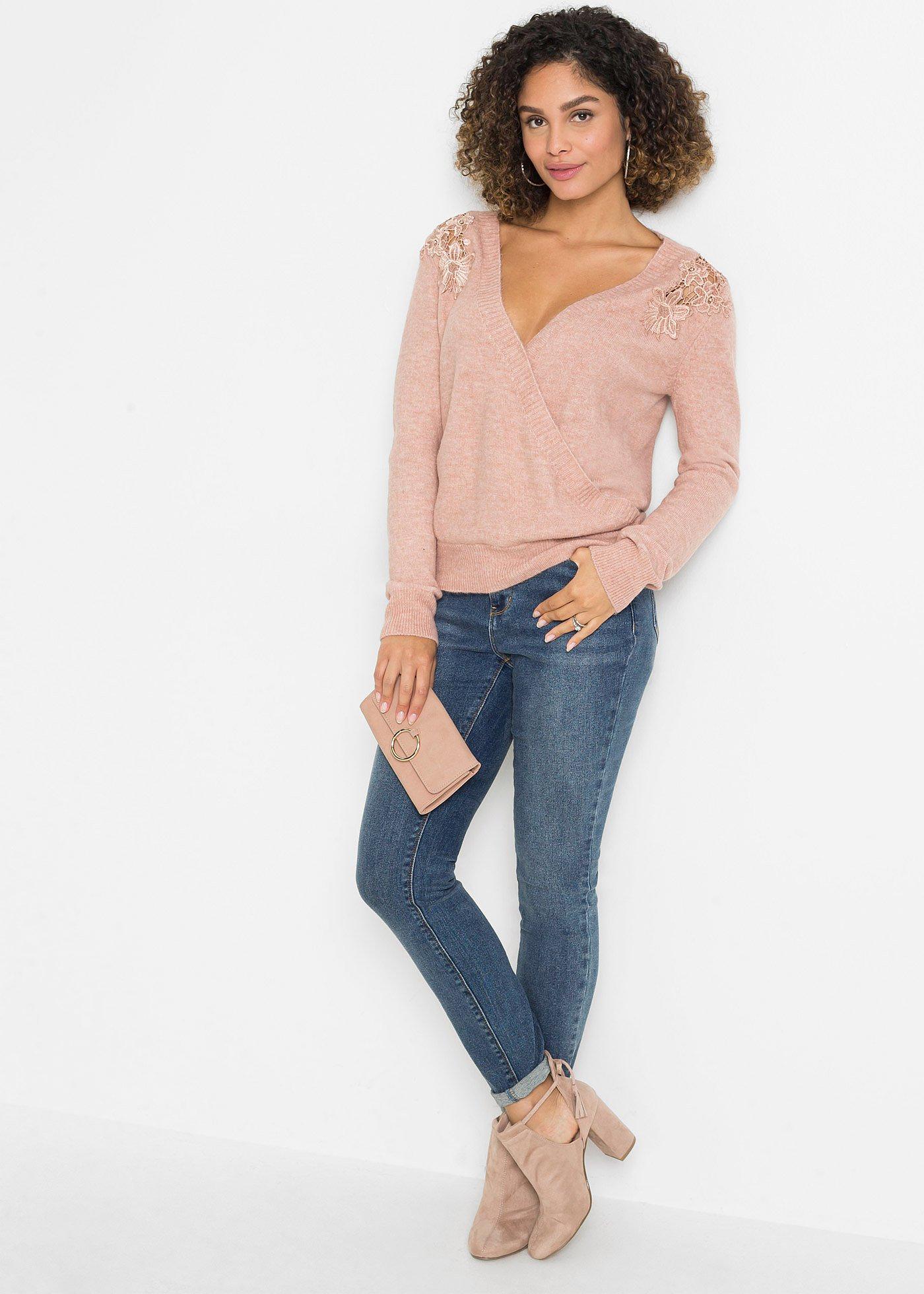 Sweter z efektem założenia kopertowego - Bonprix