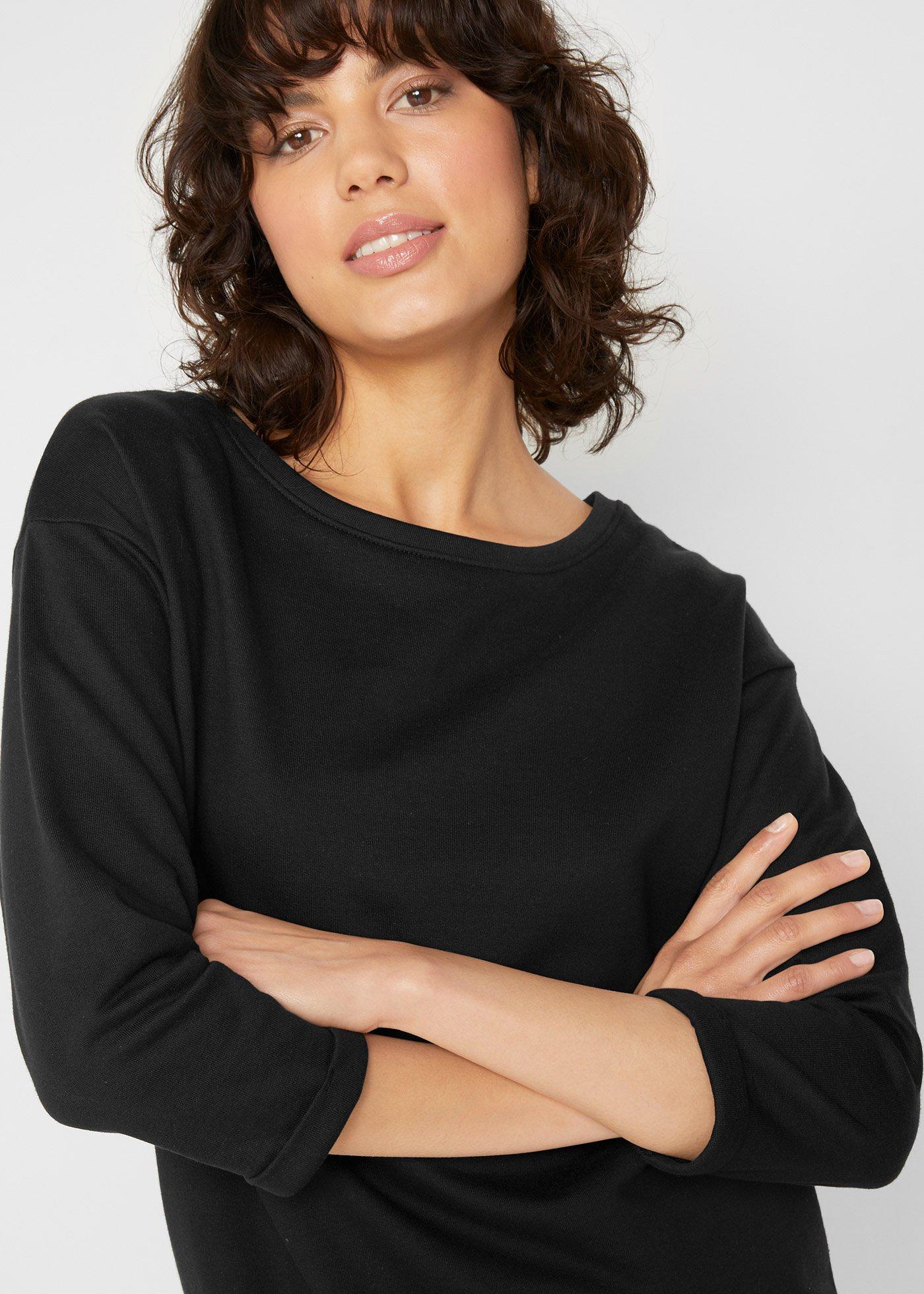 Sukienka dresowa, rękawy 3/4, szczotkowana w środku - Bonprix