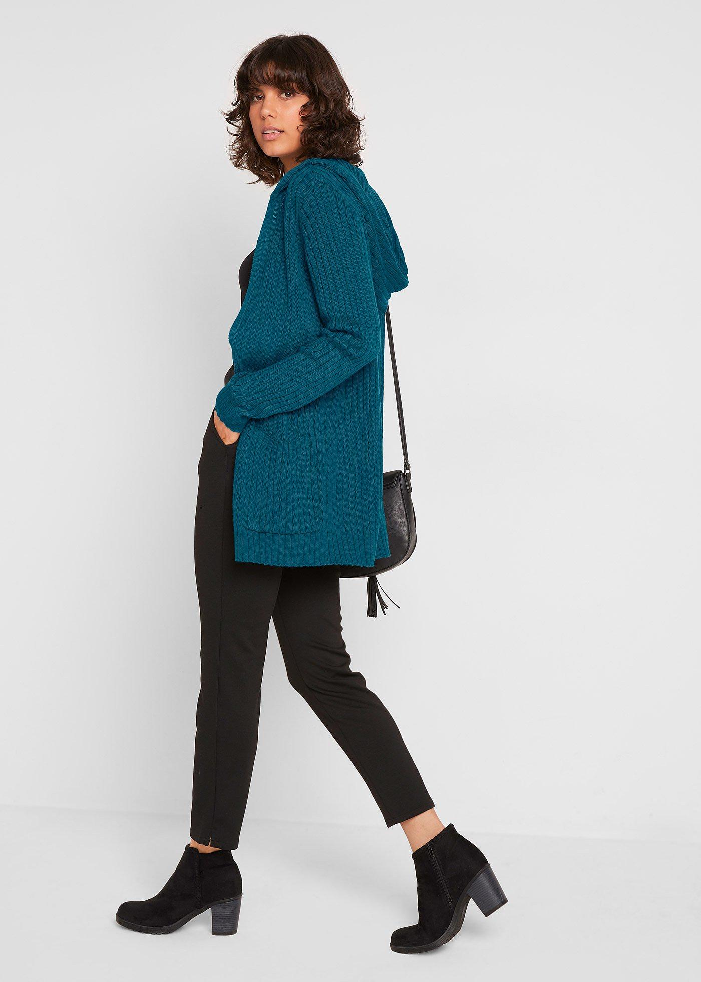 Sweter bez zapięcia z kapturem - Bonprix