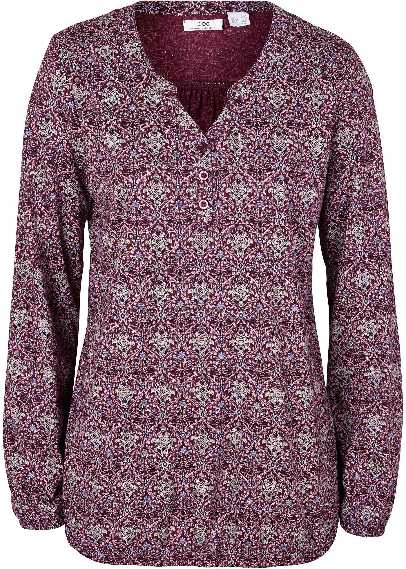 T-shirt manches longues imprimé avec col Henley