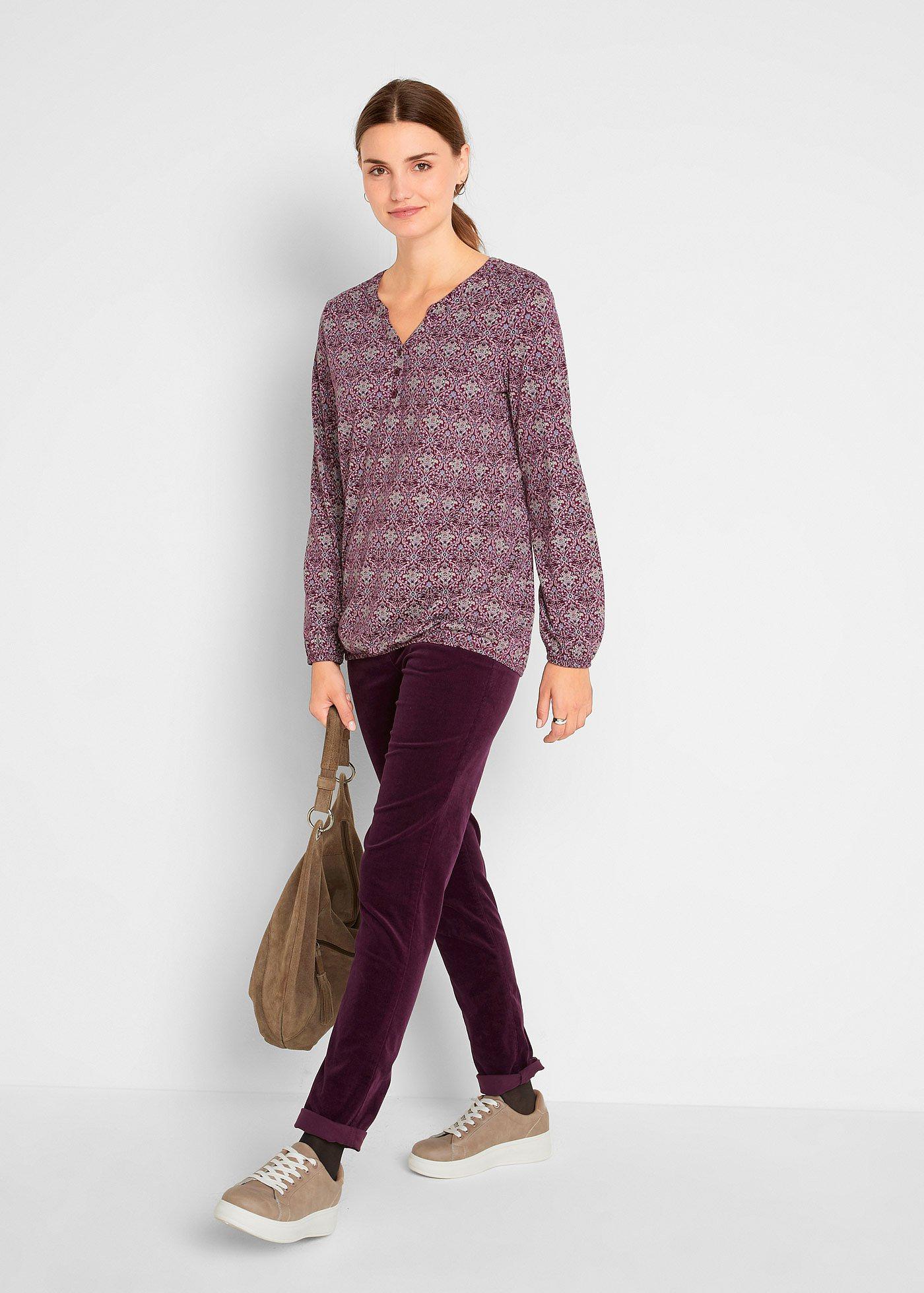 Shirt z długim rękawem, dekoltem henley i nadrukiem - Bonprix