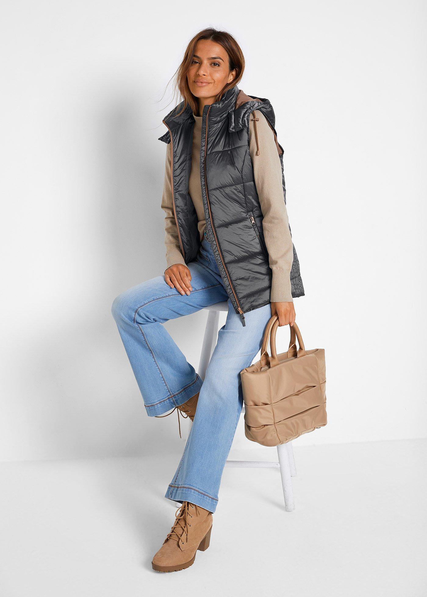 Kamizelka pikowana z odpinanym kapturem - Bonprix