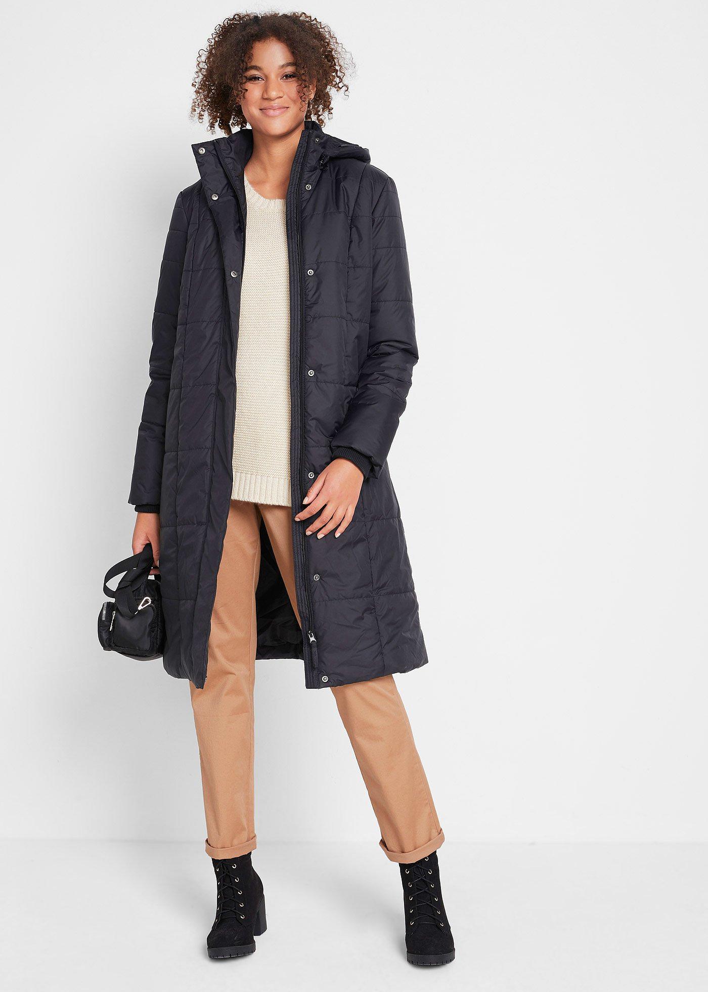 Płaszcz pikowany z odpinanym kapturem - Bonprix