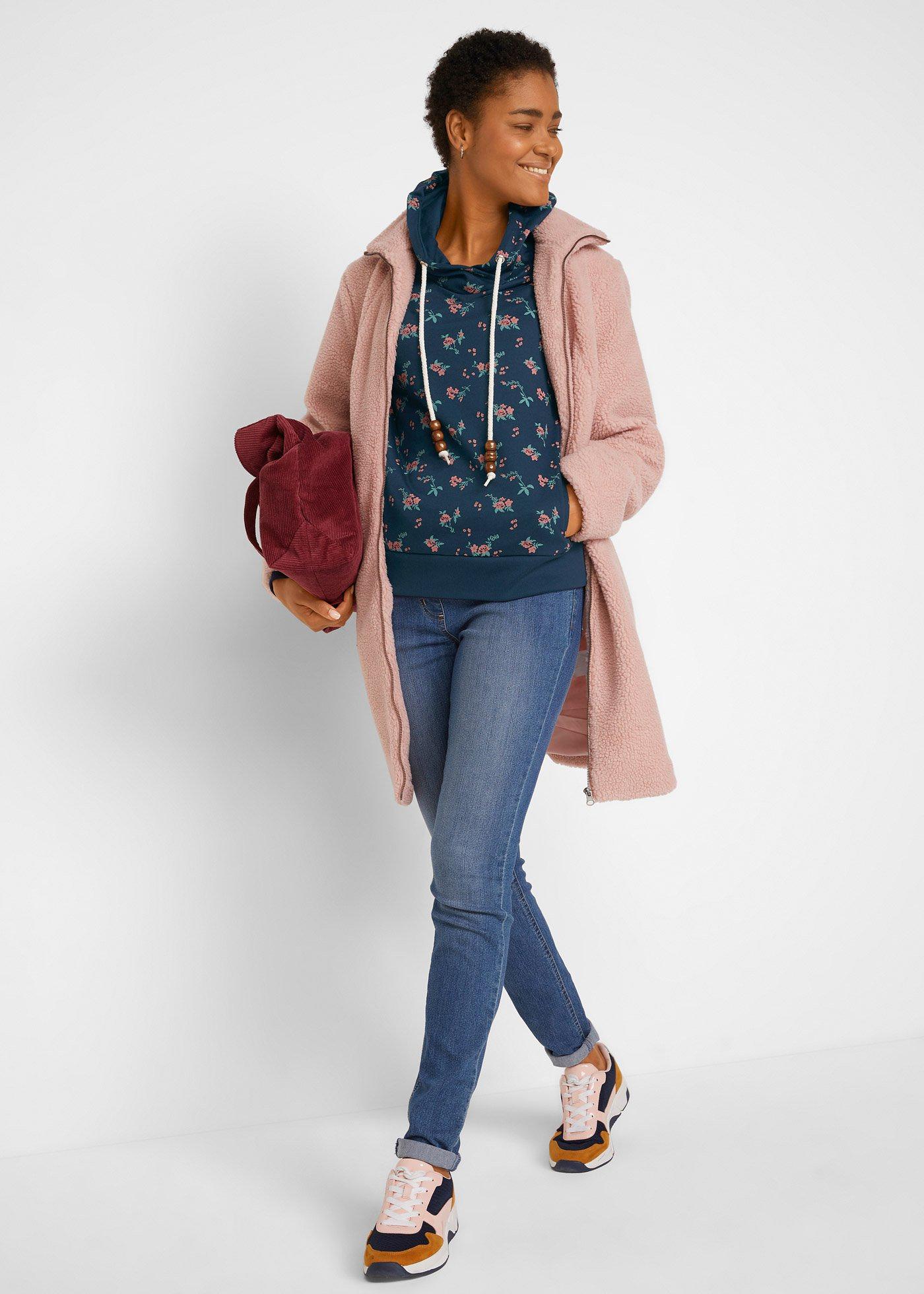 Bluza z kapturem z troczkami z czystej bawełny - Bonprix