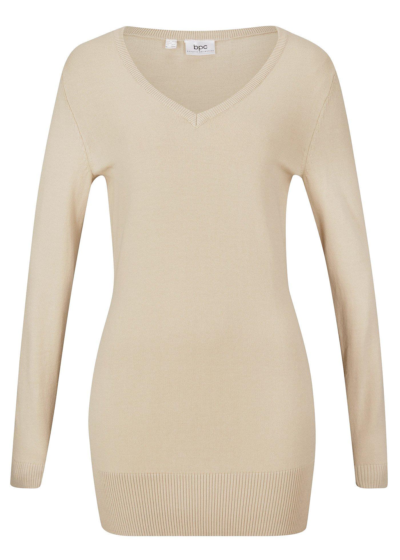 Basic Longpullover mit V-Ausschnitt