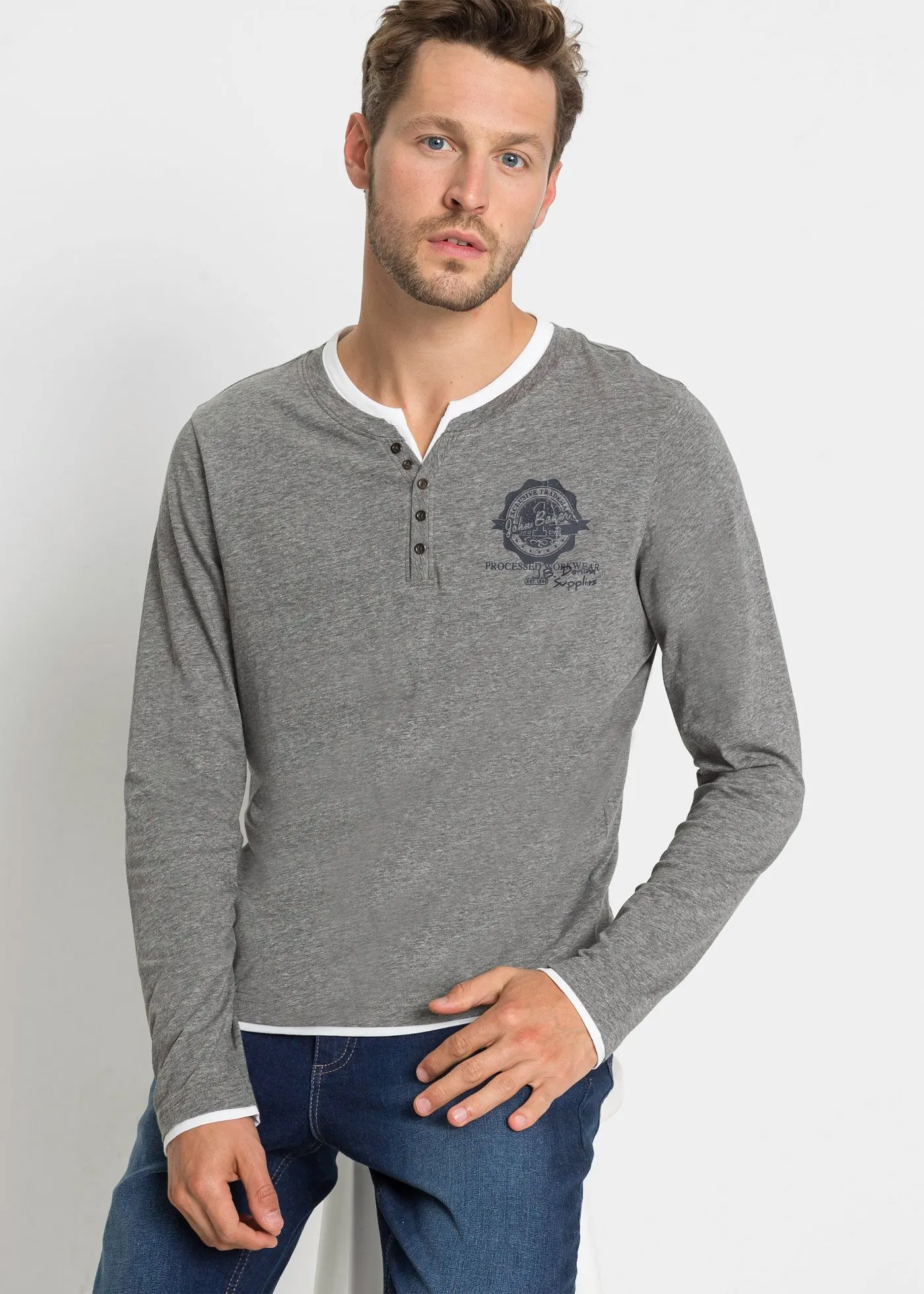 Футболка Bonprix Henley, Langarm (в упаковке 2 штуки)