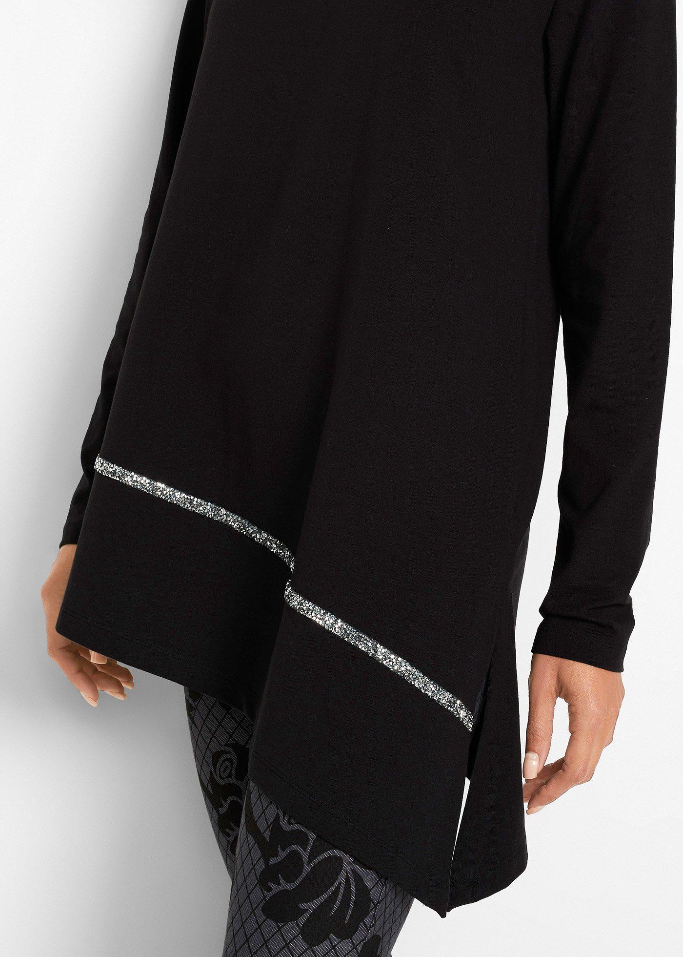 Długi shirt w asymetrycznym fasonie z brokatowym połyskiem - Bonprix