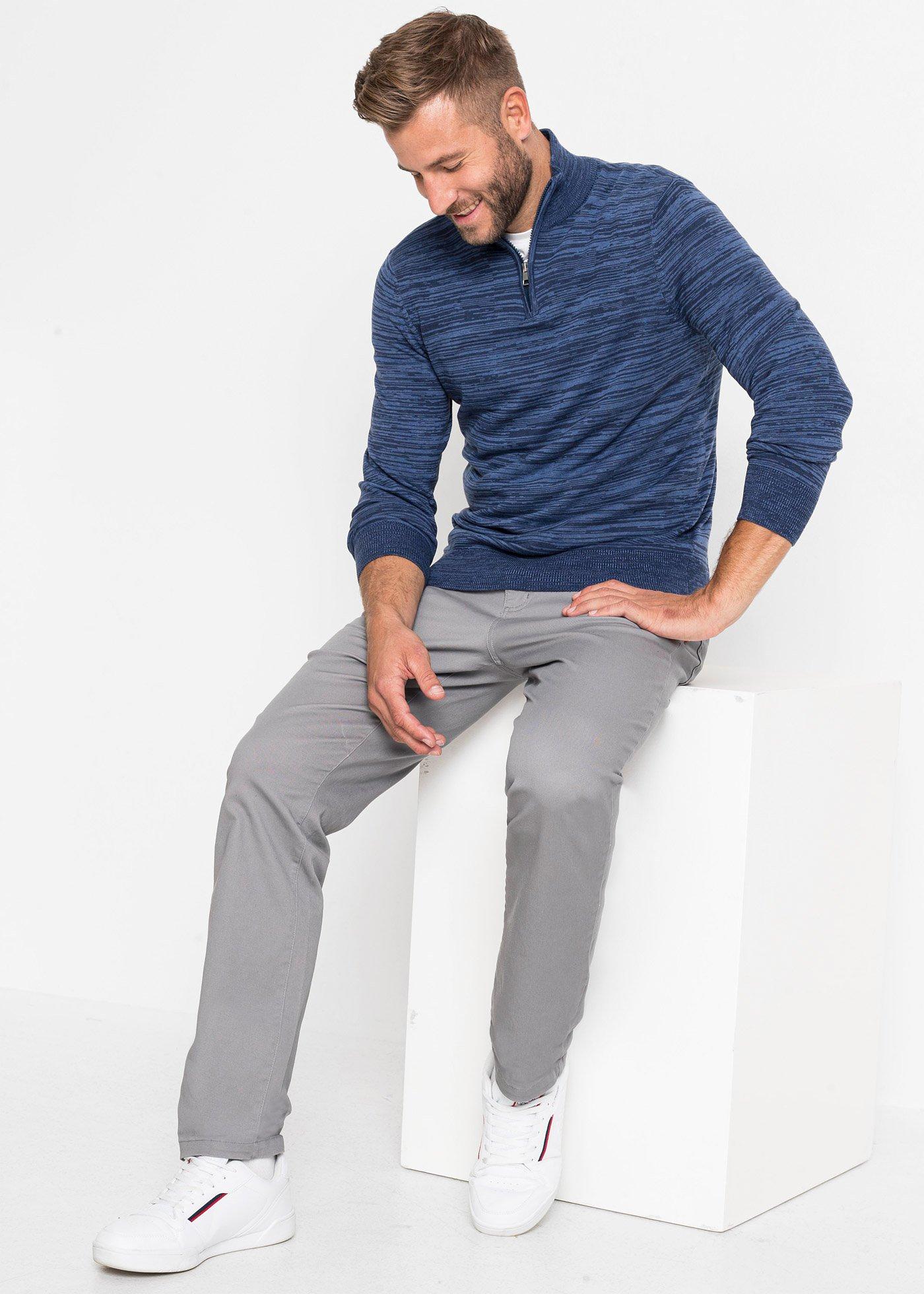 Sweter melanżowy ze stójką, z dzianiny z bawełną - Bonprix