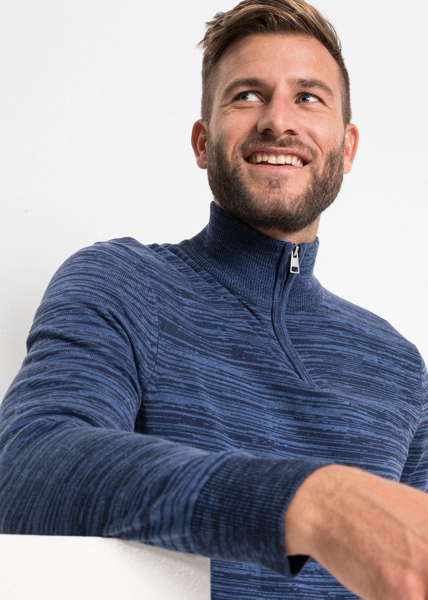 Sweter melanżowy ze stójką, z dzianiny z bawełną - Bonprix