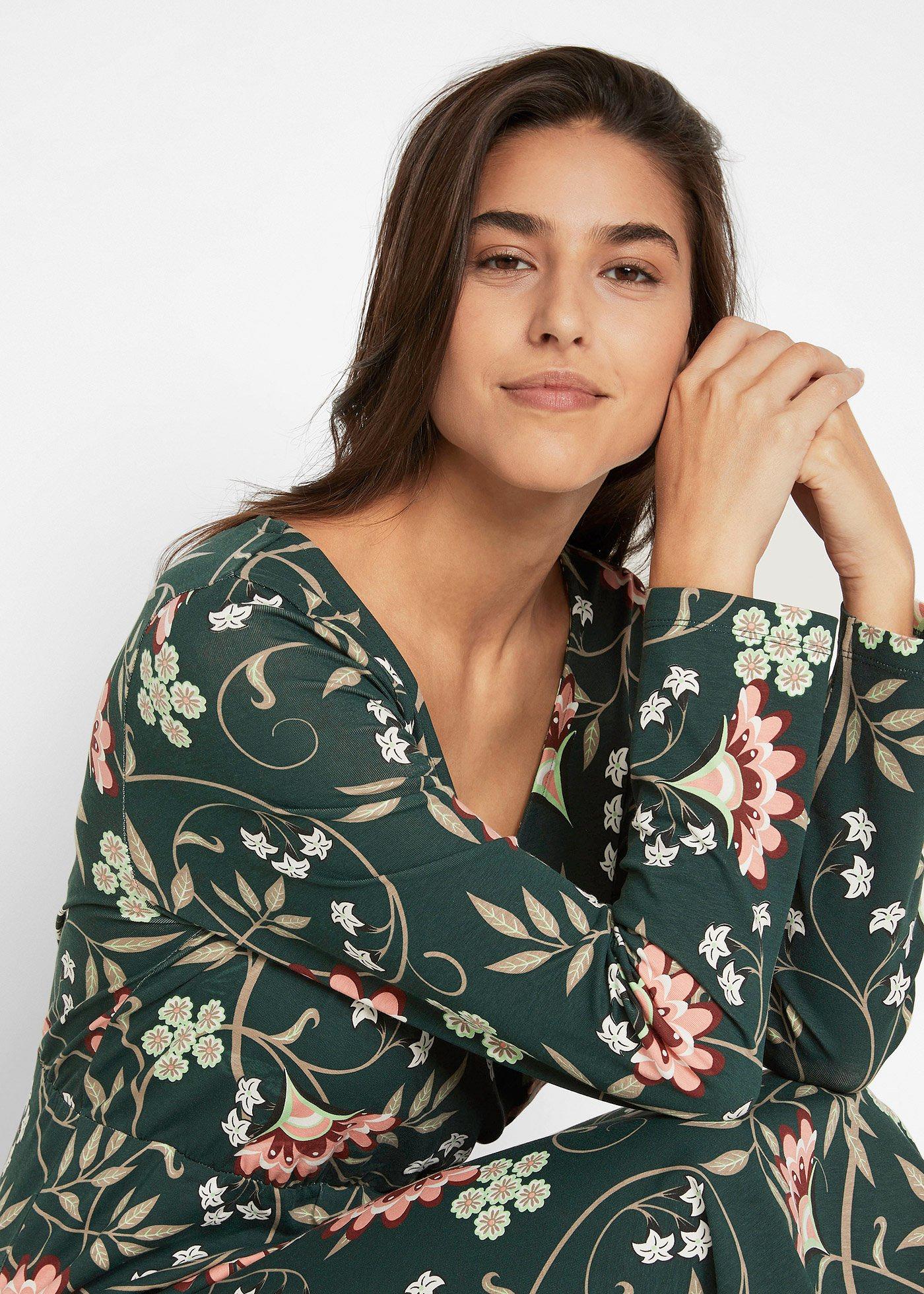 Sukienka z kopertowym dekoltem z bawełnianego dżerseju - Bonprix