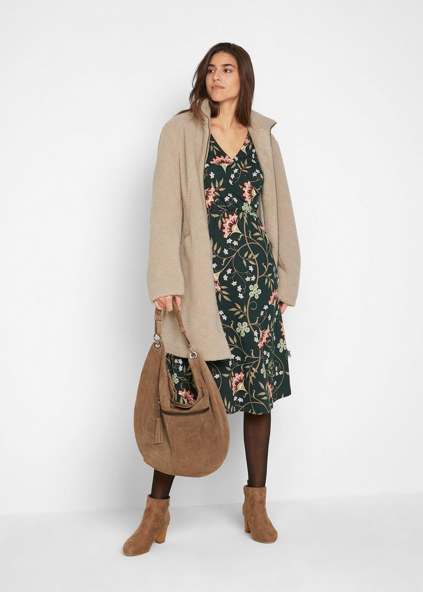 Sukienka z kopertowym dekoltem z bawełnianego dżerseju - Bonprix