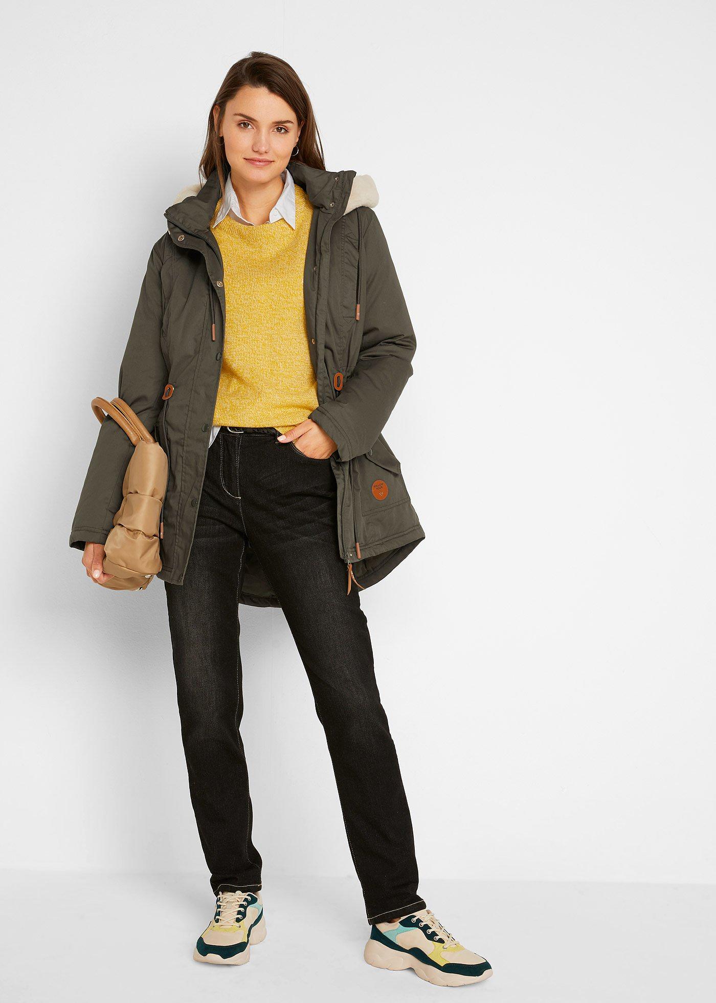 Ocieplana parka z wstawką ze sztucznego futerka - Bonprix