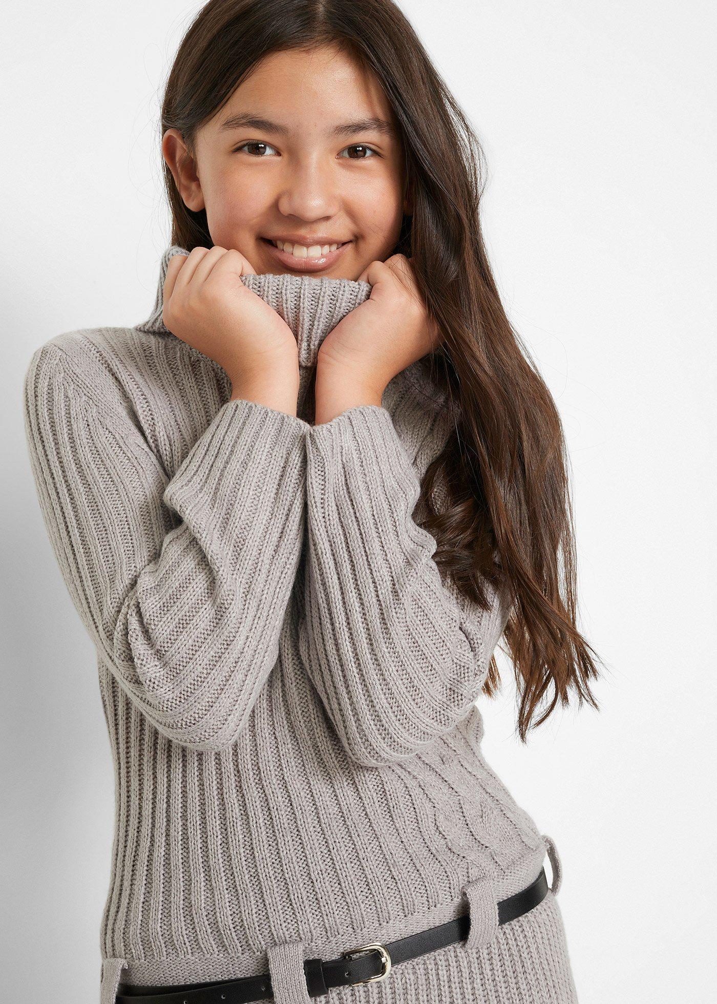 Sukienka dzianinowa z paskiem  (2 części) - Bonprix