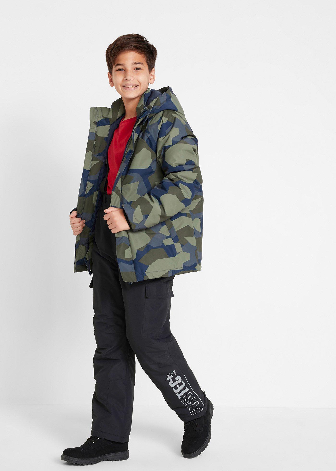 Spodnie narciarskie cargo, wodoodporne, na szelkach, z ciepłą podszewką - Bonprix