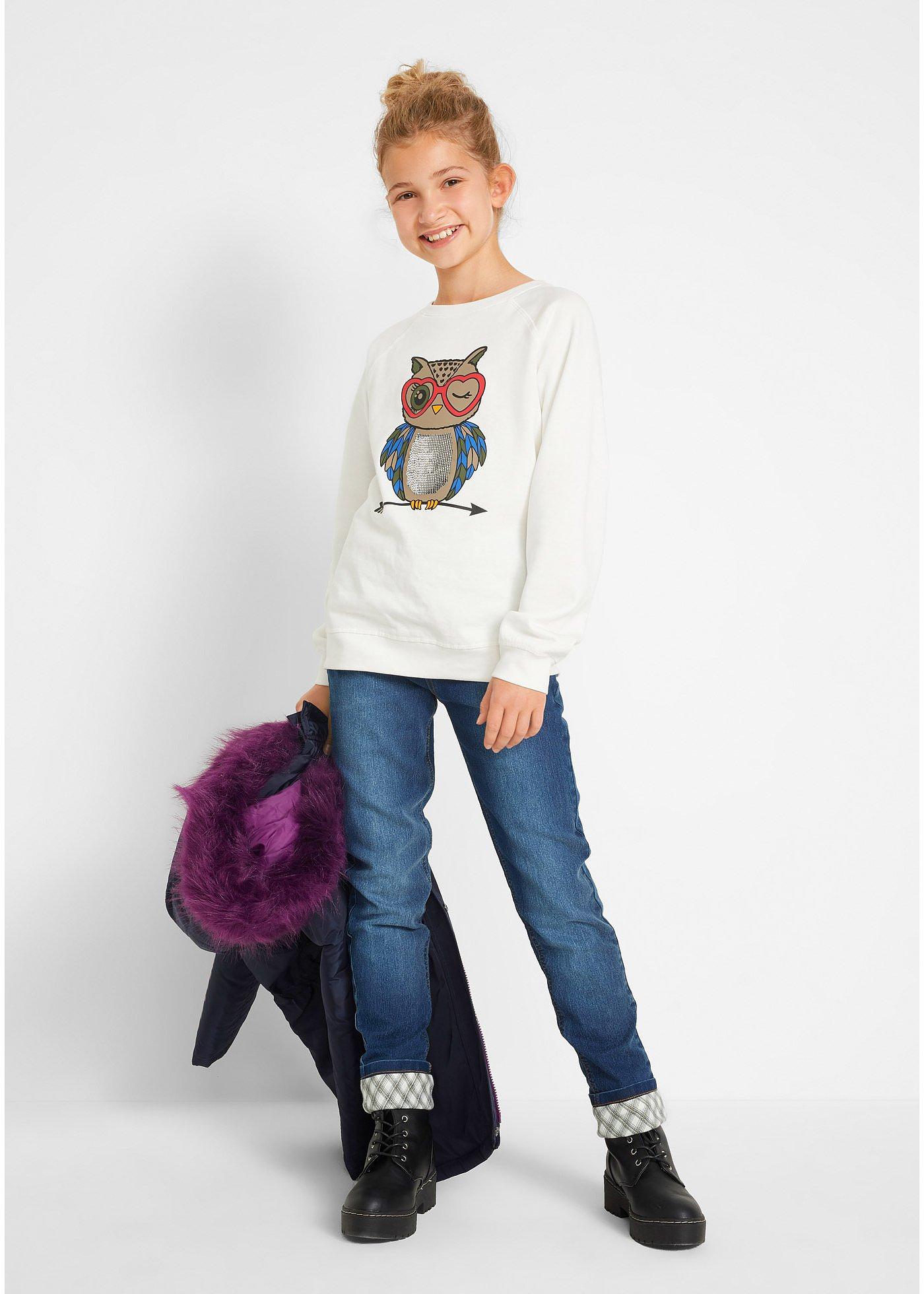 Dżinsy dziewczęce ocieplane na flanelowej podszewce - Bonprix