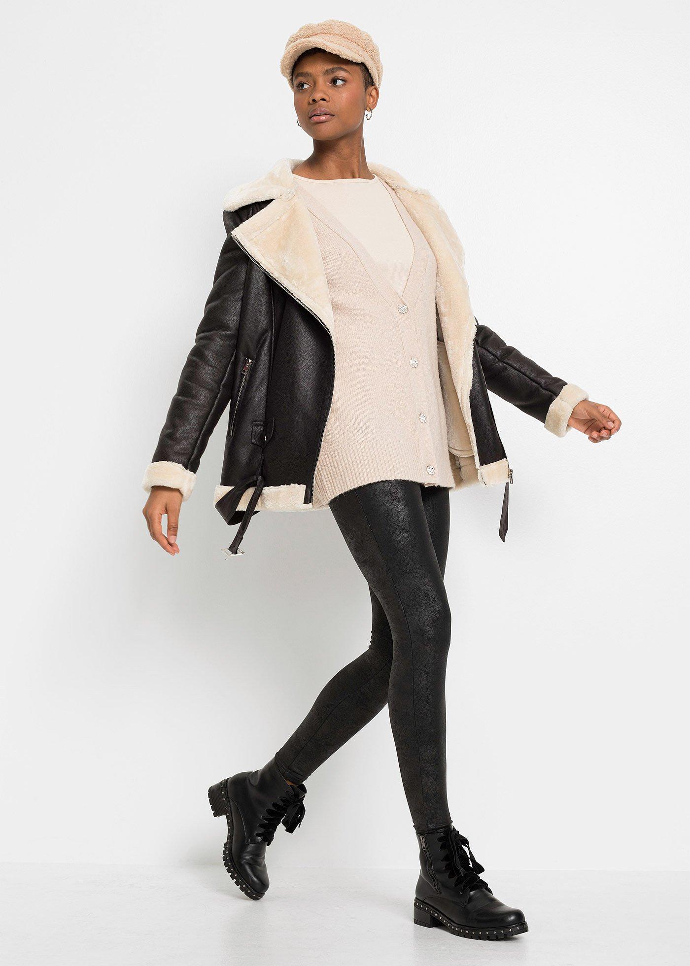 Legginsy ocieplane z połyskującą powłoką - Bonprix