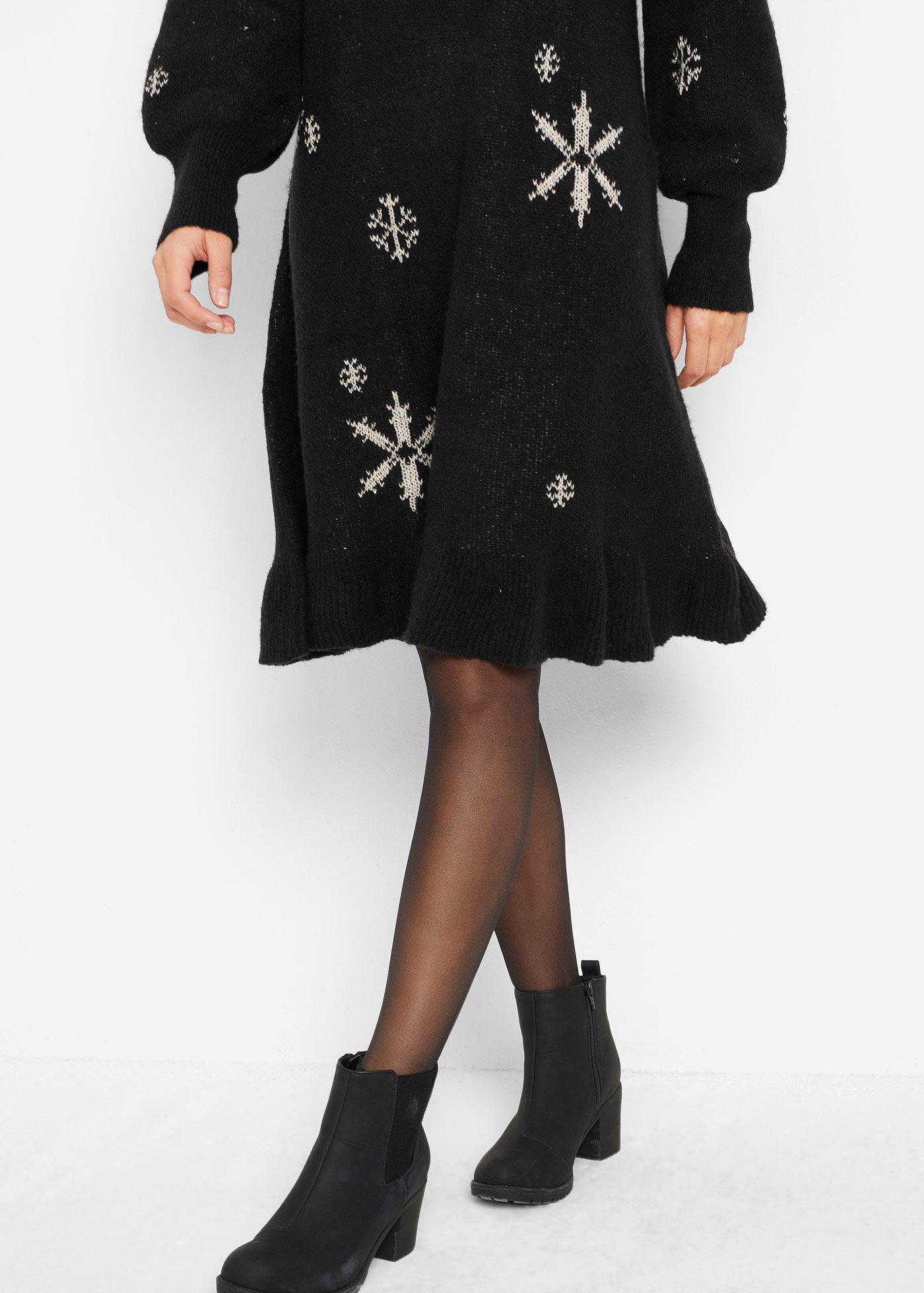 Sukienka dzianinowa w płatki śniegu - Bonprix