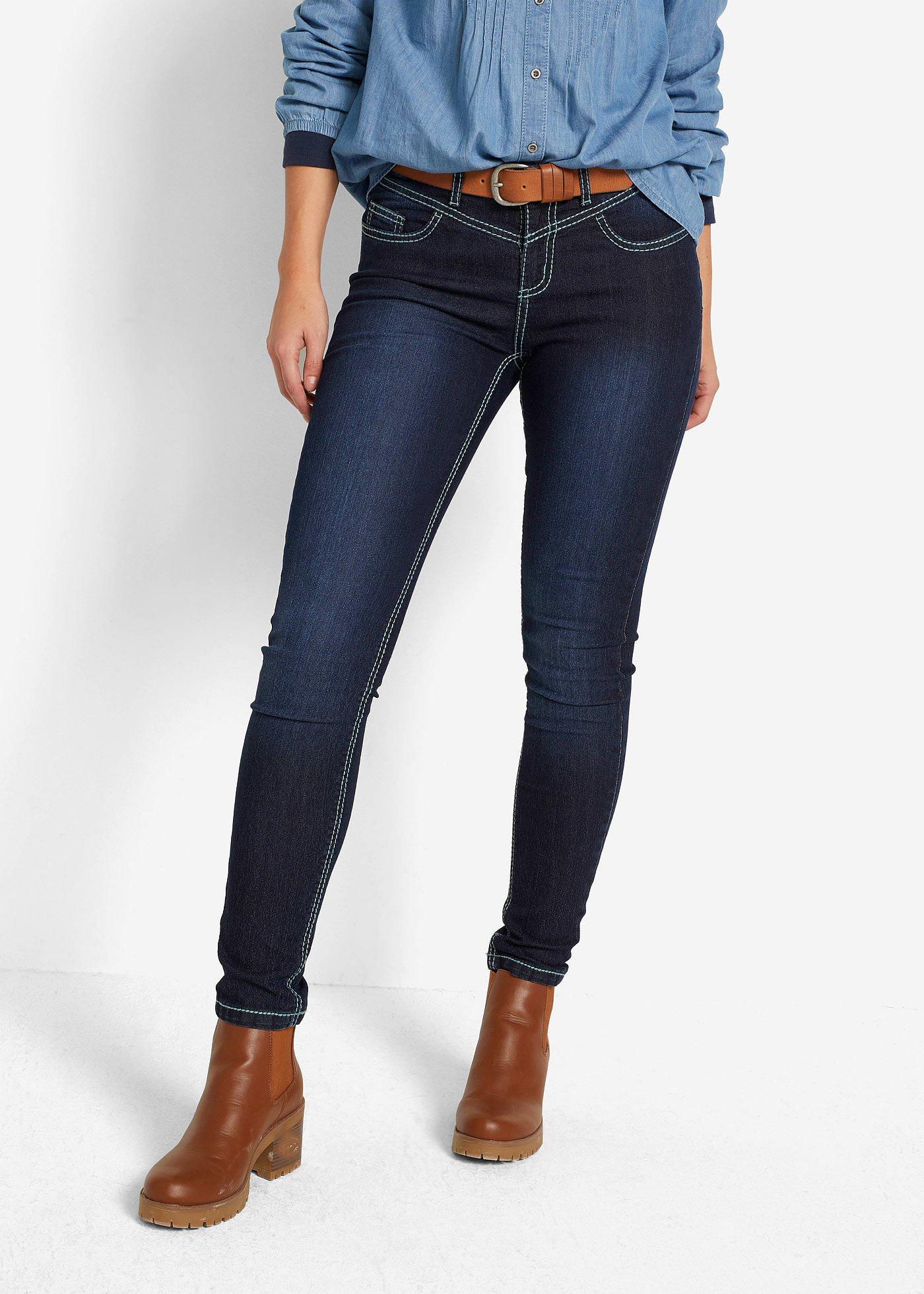 Dżinsy Skinny Mid Waist, kontrastowe szwy - Bonprix