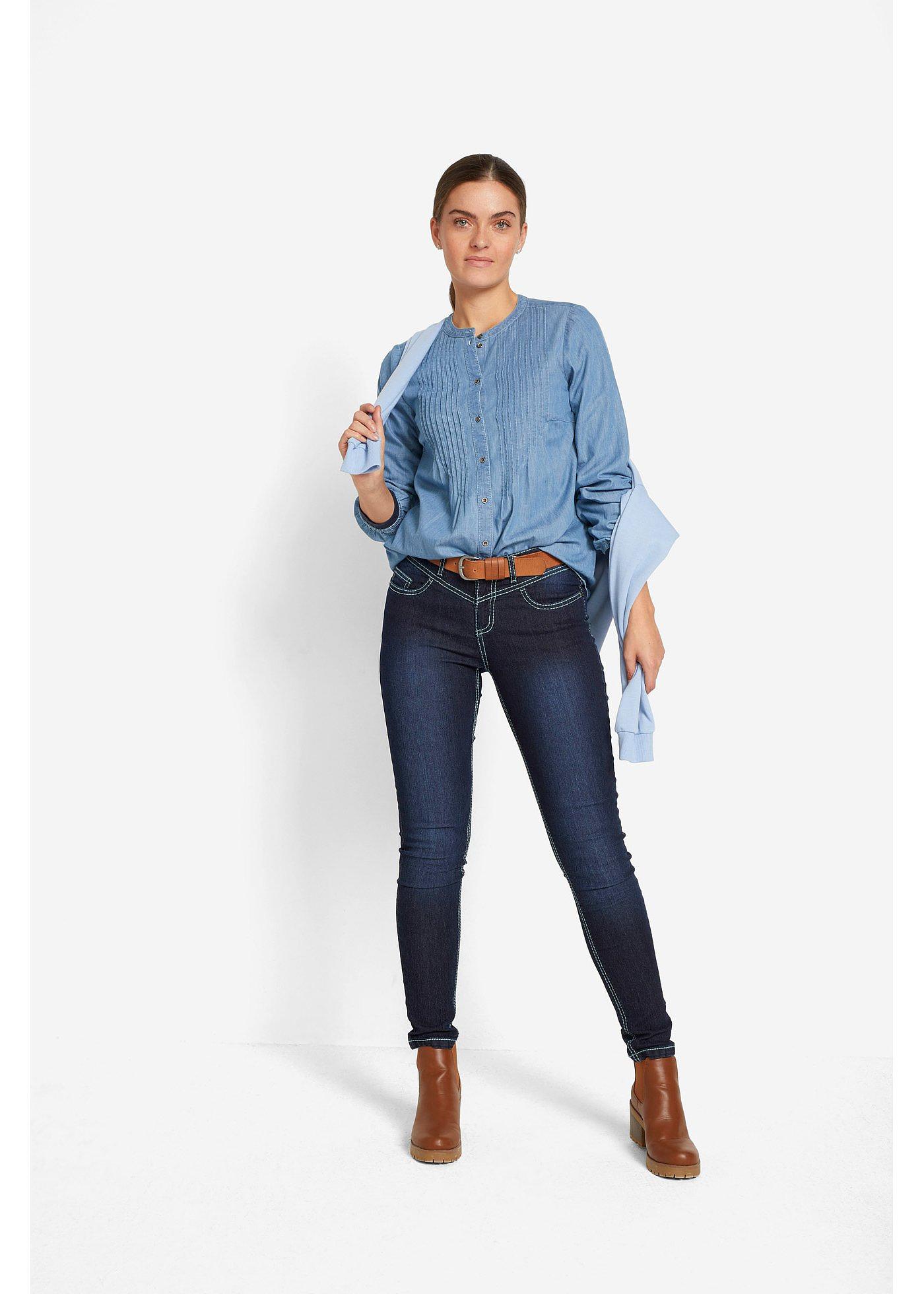 Dżinsy Skinny Mid Waist, kontrastowe szwy - Bonprix