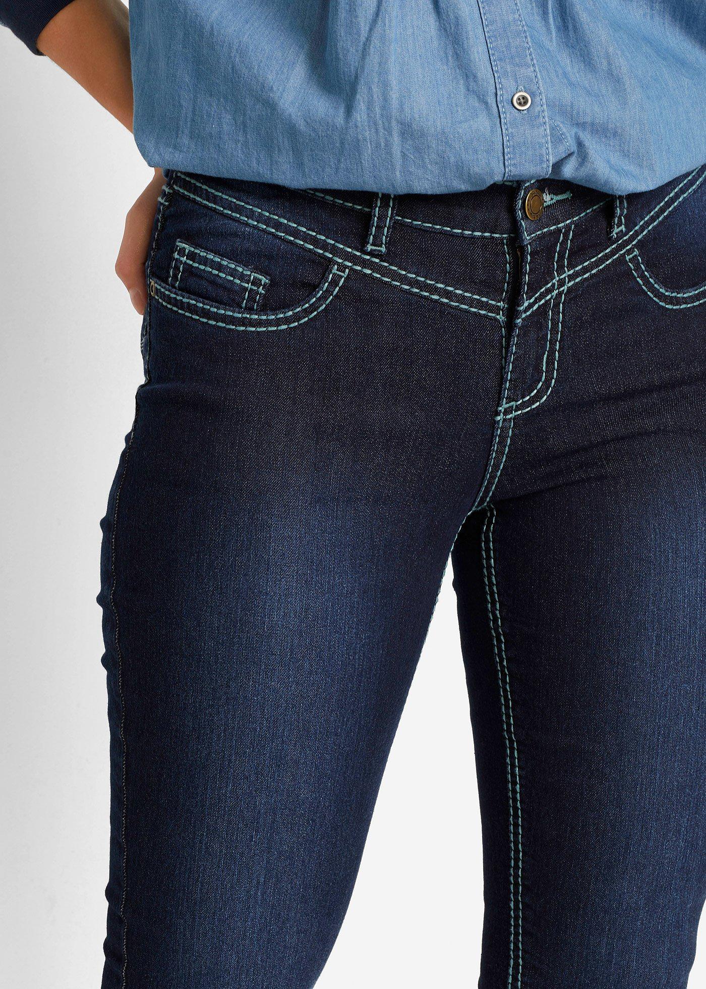Dżinsy Skinny Mid Waist, kontrastowe szwy - Bonprix