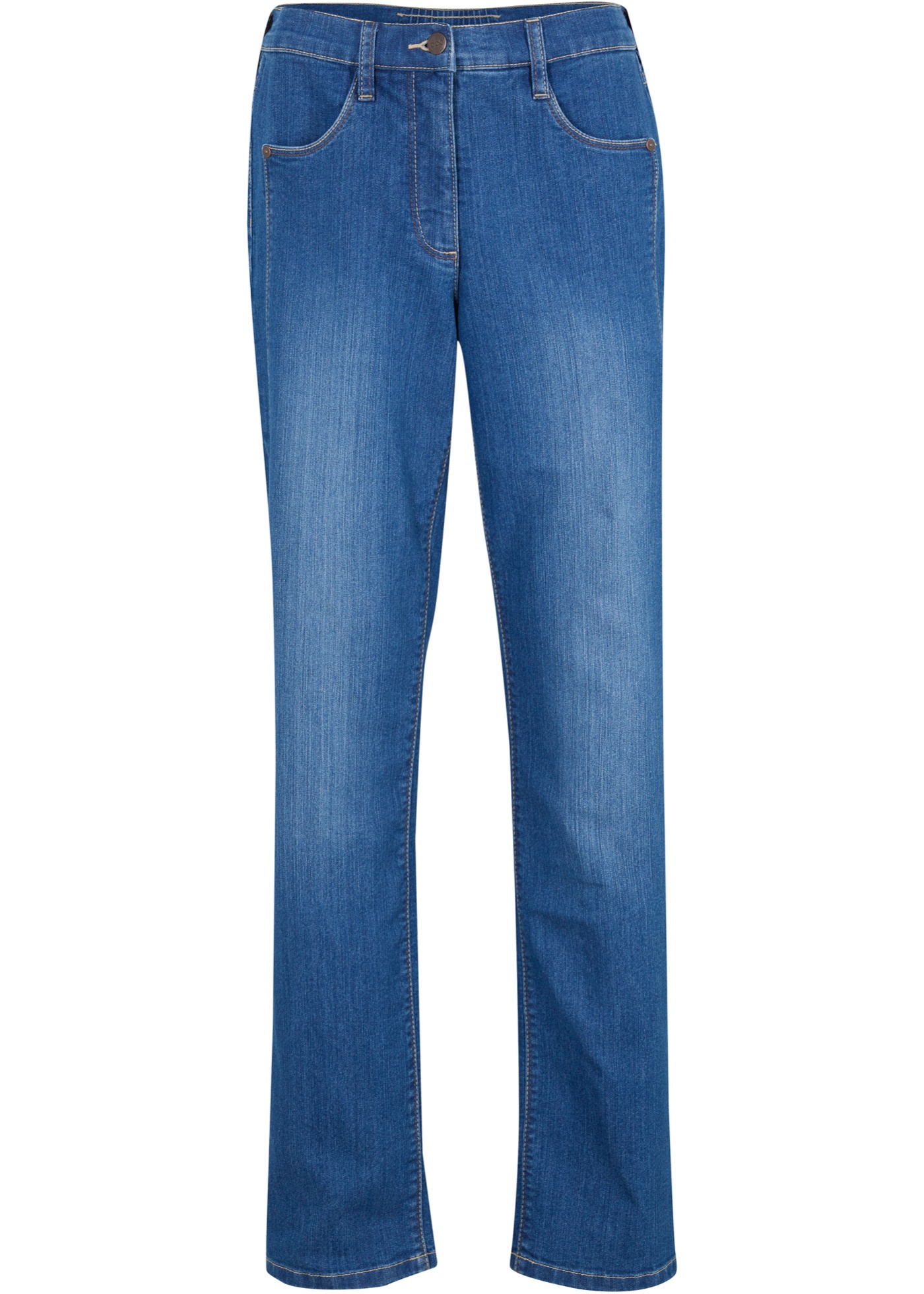 High-Waist Jeans mit vorverlegter Taschennaht, Straight