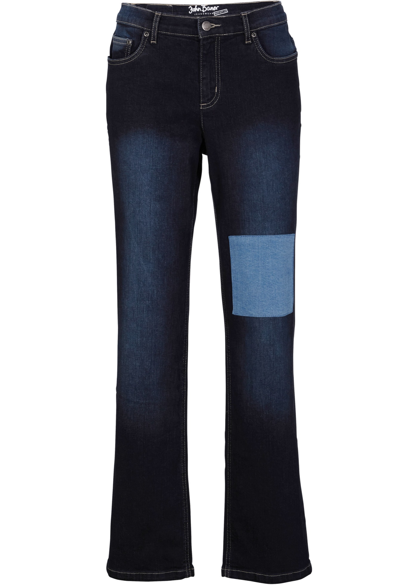 Straight Fit Stretch-Jeans, Patchwork