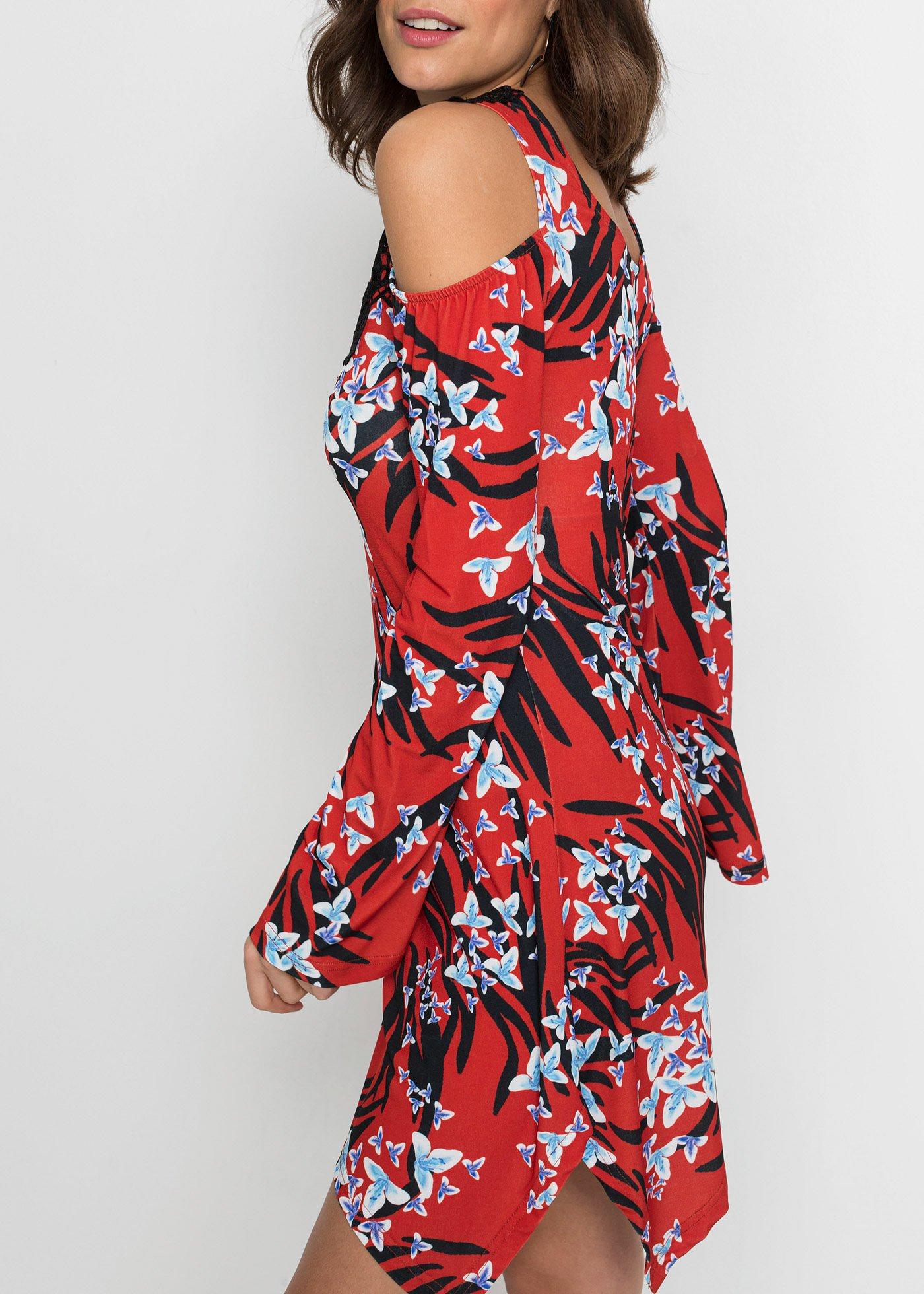 tolles Cold-Shoulder Kleid mit Häkelspitze - rot | bonprix