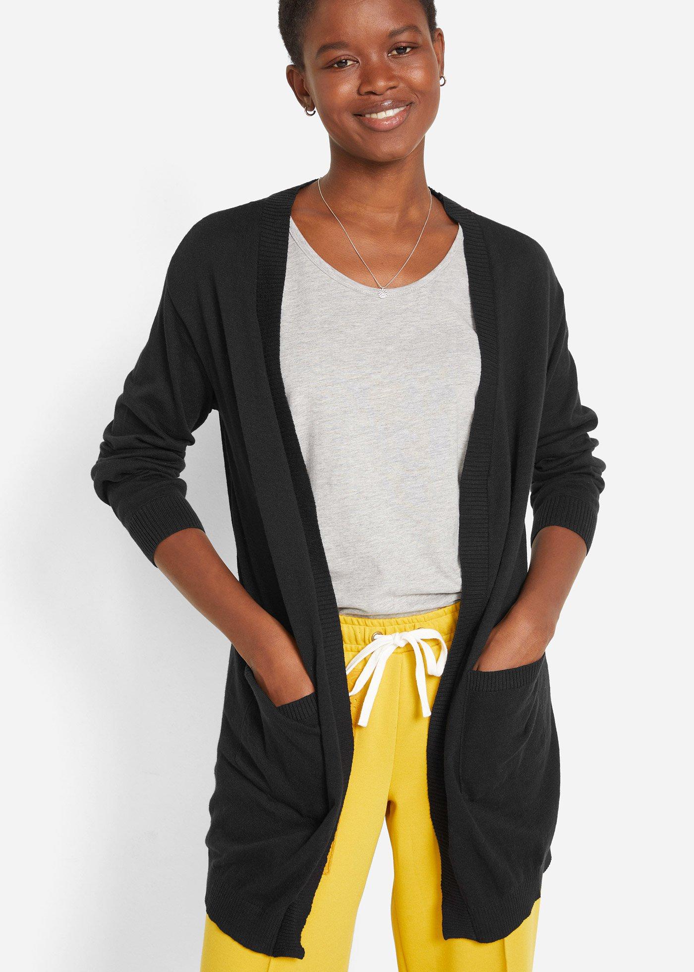 Sweter bawełniany bez zapięcia, z dzianiny o splocie drobnych oczek - Bonprix