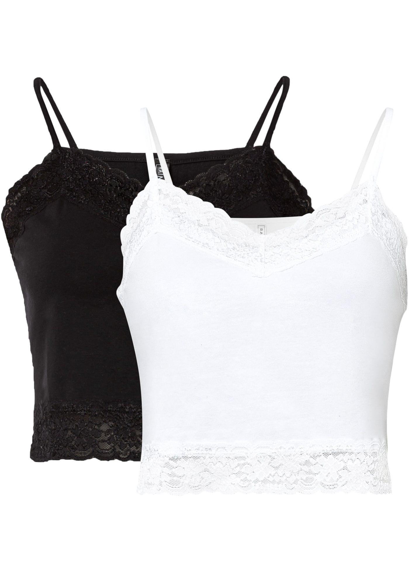 Cropped Top mit Spitze, Doppelpack