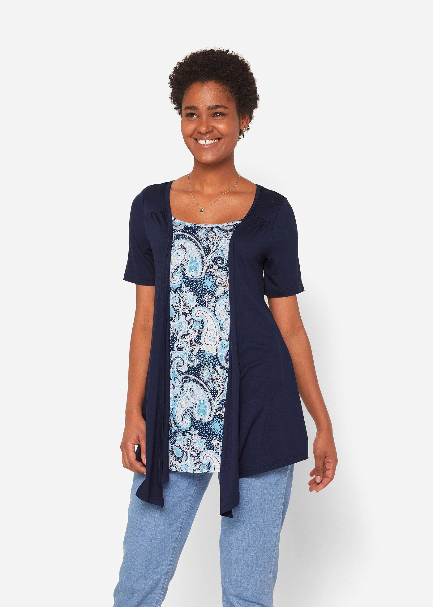 Shirt 2 w 1 z nadrukiem i okrągłym dekoltem - Bonprix