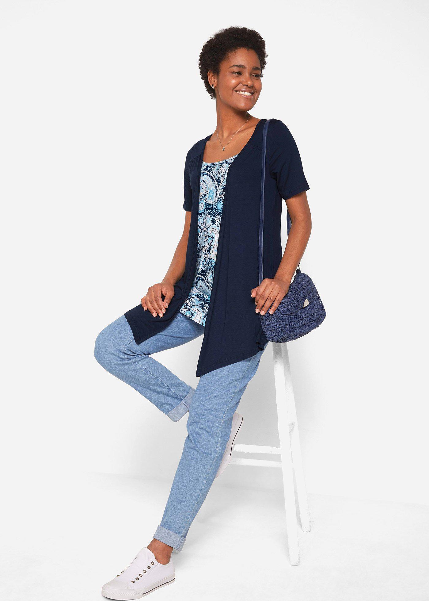 Shirt 2 w 1 z nadrukiem i okrągłym dekoltem - Bonprix