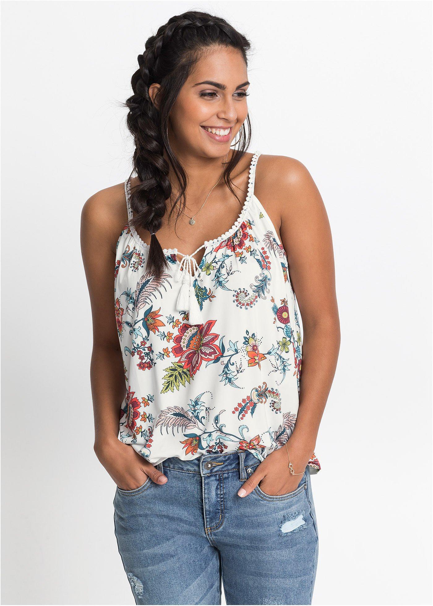 Top shirtowy w kwiaty - Bonprix
