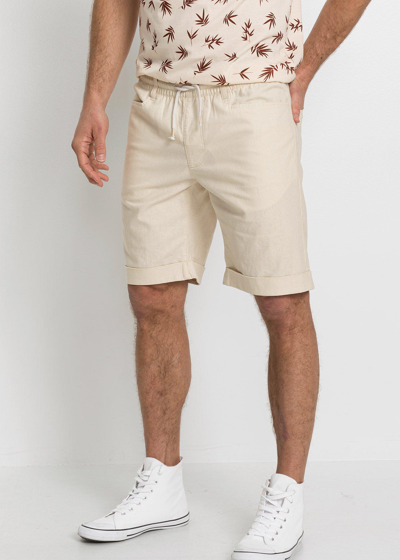 Bermudy z gumką w talii, z przewiewnego materiału z lnem, regular fit - Bonprix