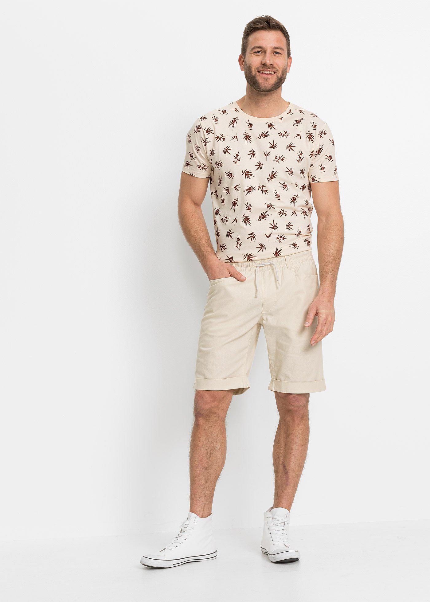 Bermudy z gumką w talii, z przewiewnego materiału z lnem, regular fit - Bonprix