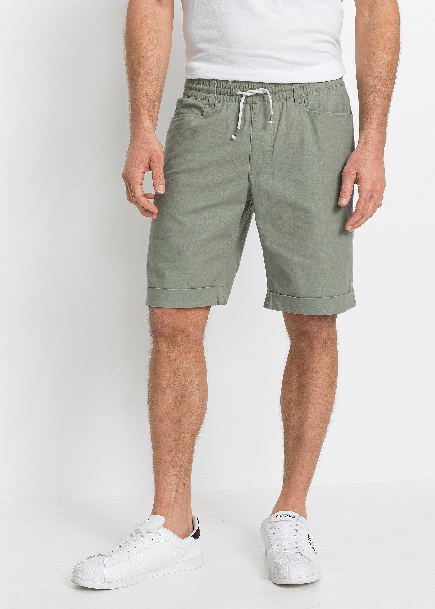 Bermudy z gumką w talii, z przewiewnego materiału z lnem, regular fit - Bonprix
