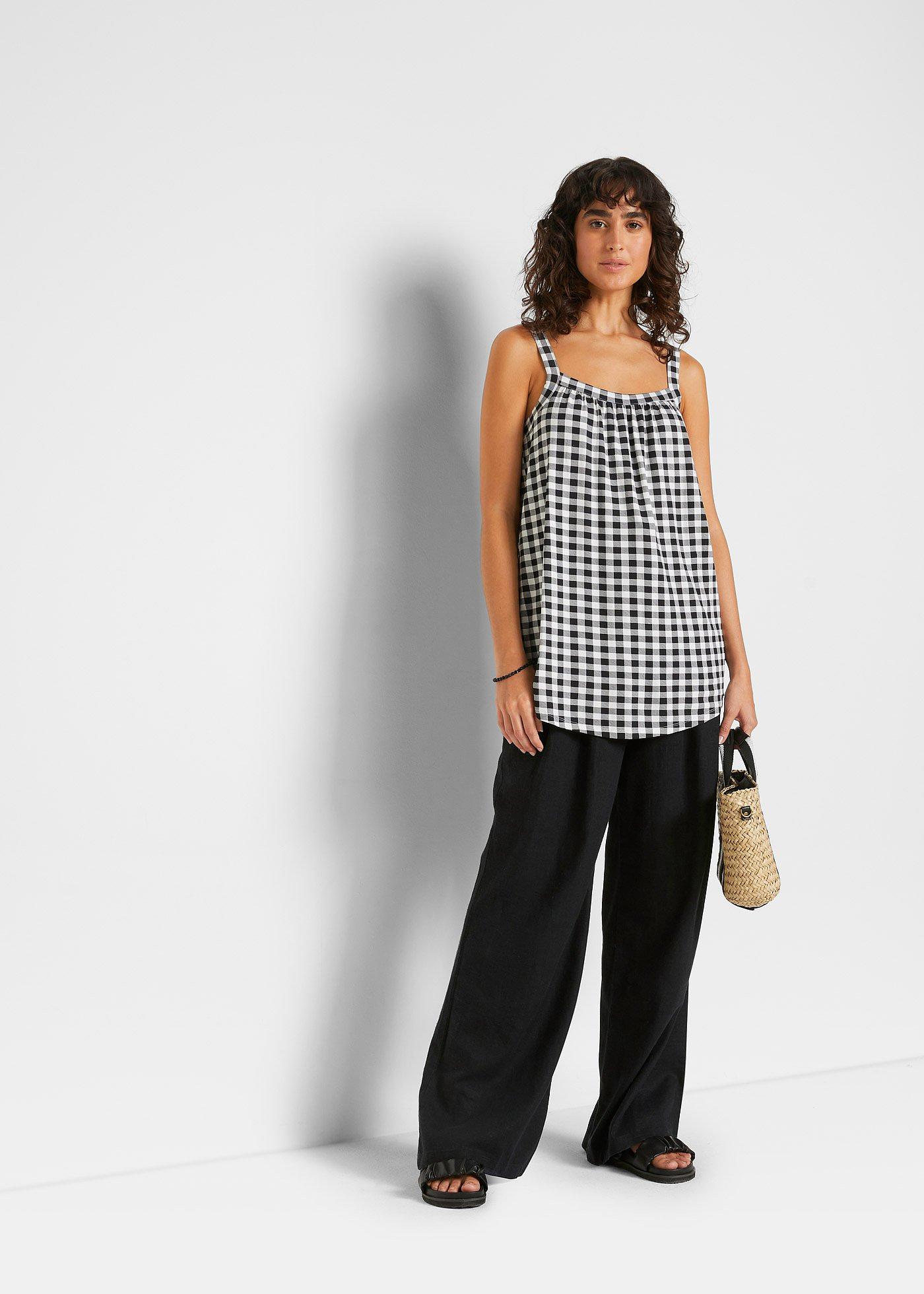 Top w fasonie o linii litery A, w kratę - Bonprix