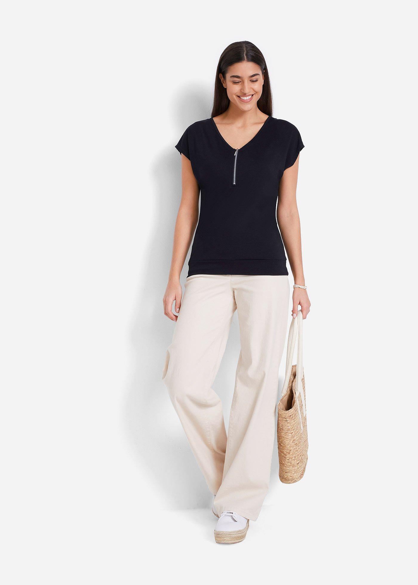 T-shirt z zamkiem, krótki rękaw - Bonprix