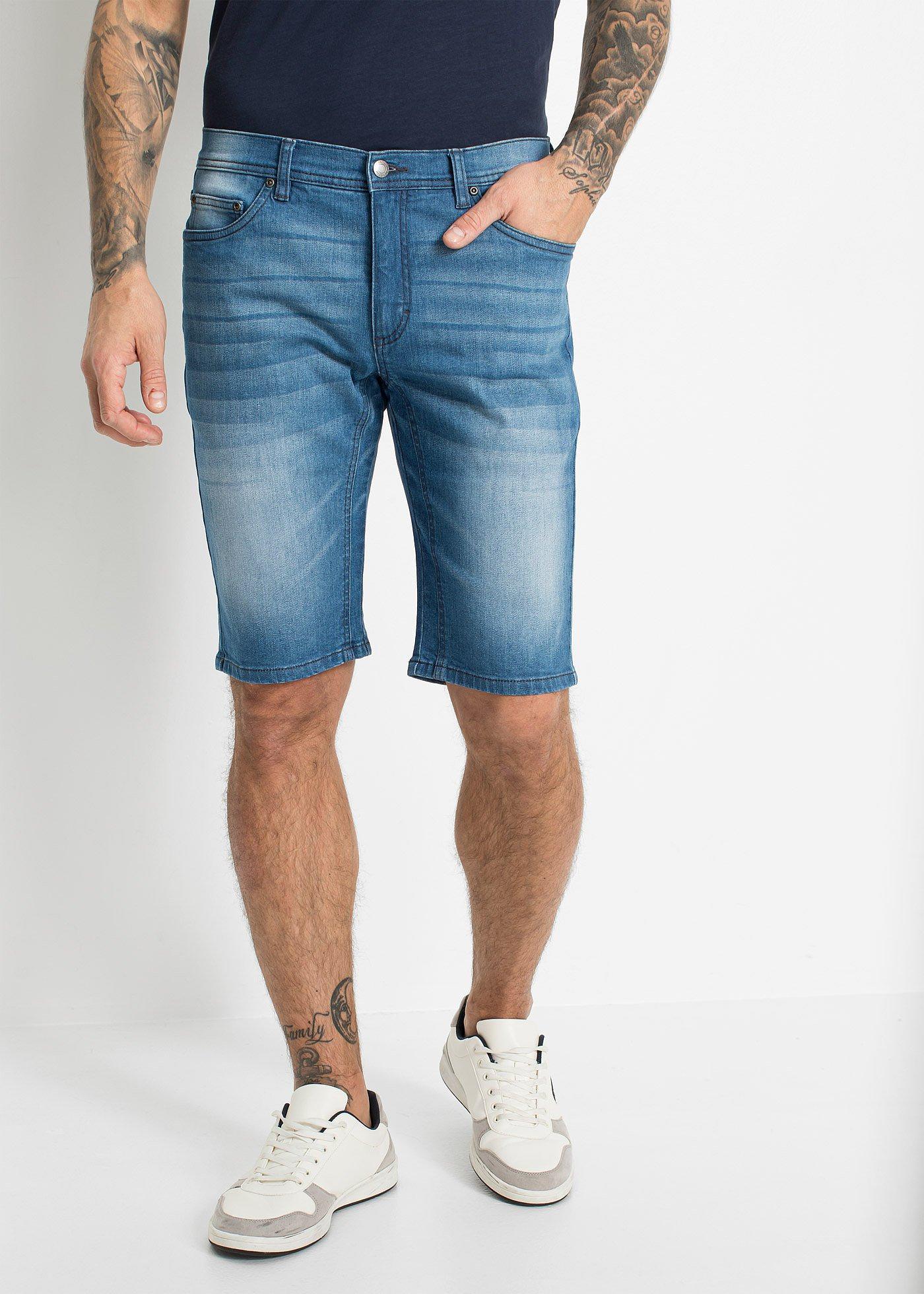 Bermudy dżinsowe ze stretchem i wzmocnionym krokiem, Regular Fit - Bonprix
