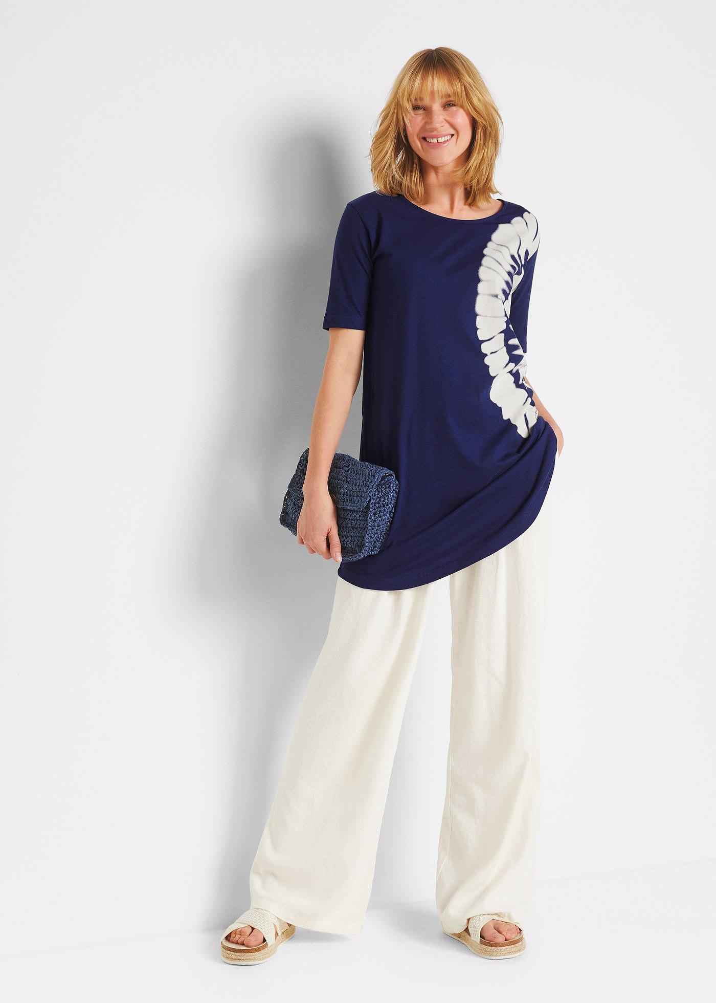 Shirt oversize w batikowy wzór, bawełna organiczna - Bonprix