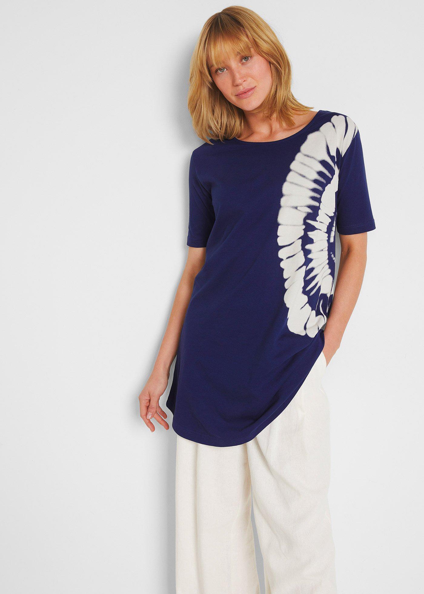 Shirt oversize w batikowy wzór, bawełna organiczna - Bonprix