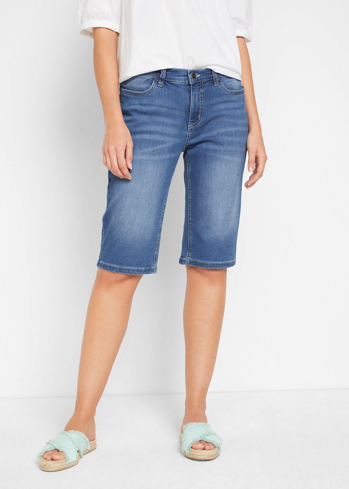 Bermudy jeansowe ze stretchem, średni stan - Bonprix