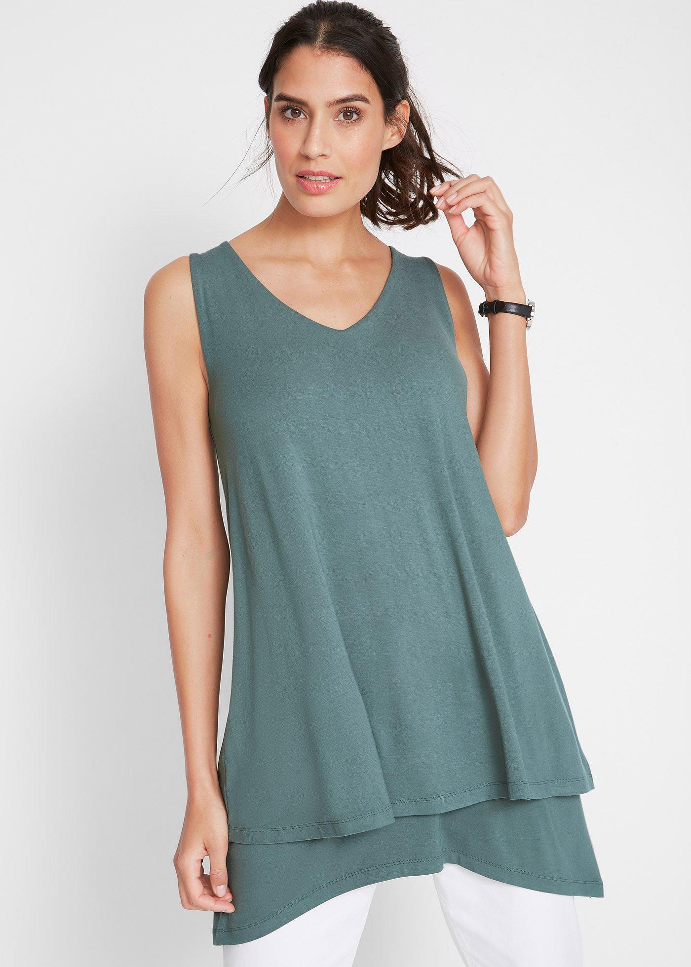 Długi top dwuwarstwowy z mieszanki wiskozy - Bonprix