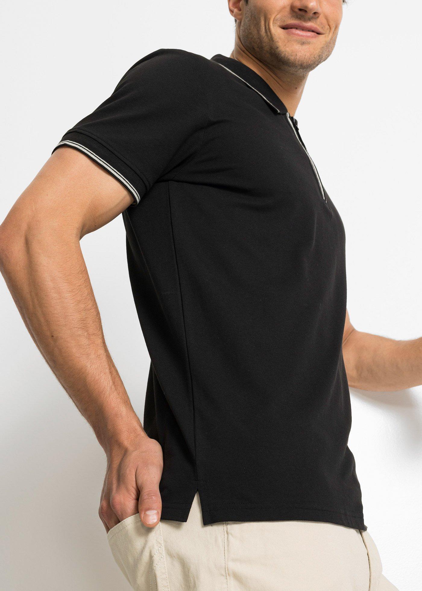 Koszulka polo z zamkiem z bawełnianej piki - Bonprix